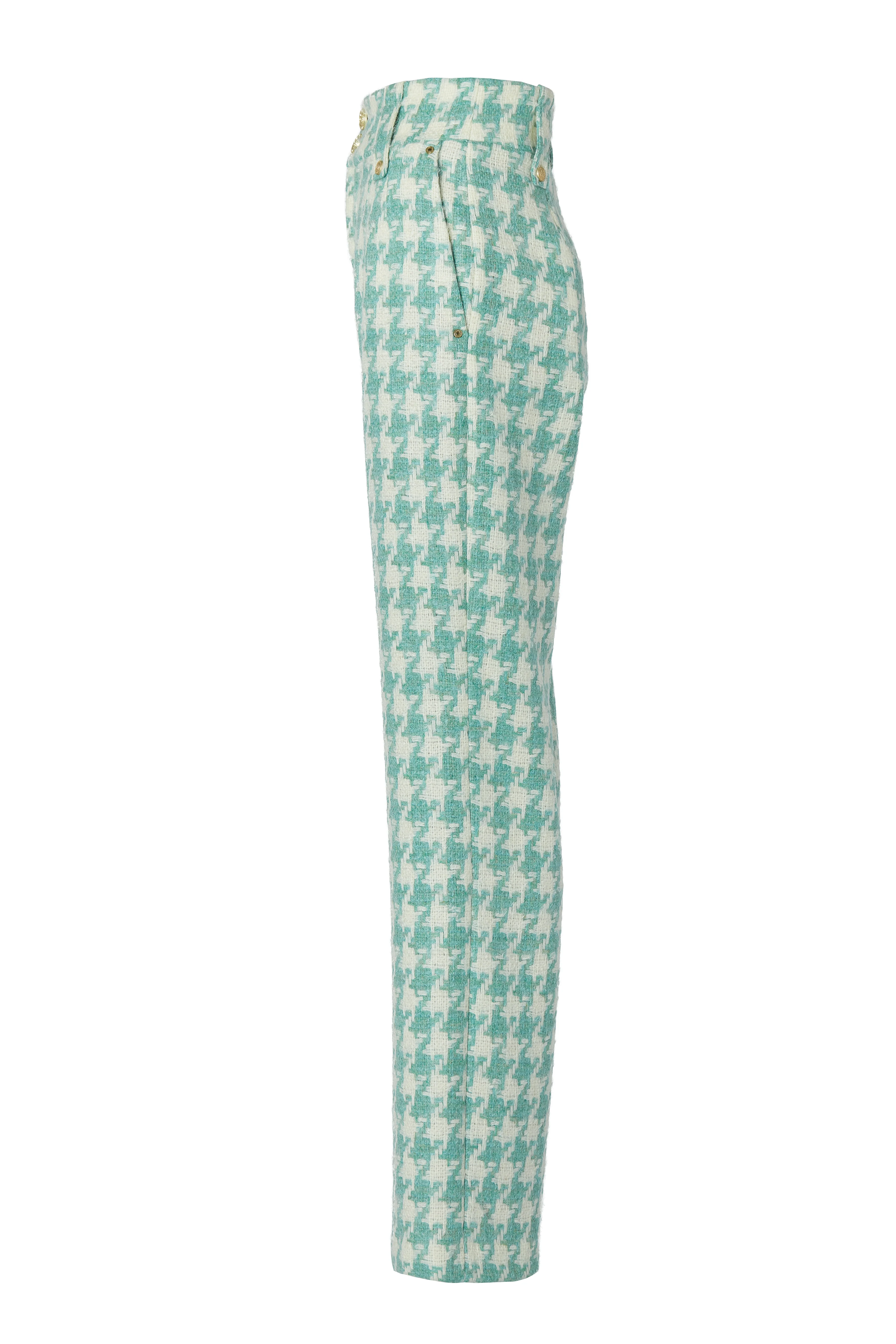 High Waisted Straight Trouser (Large Scale Teal Houndstooth) - Image 8