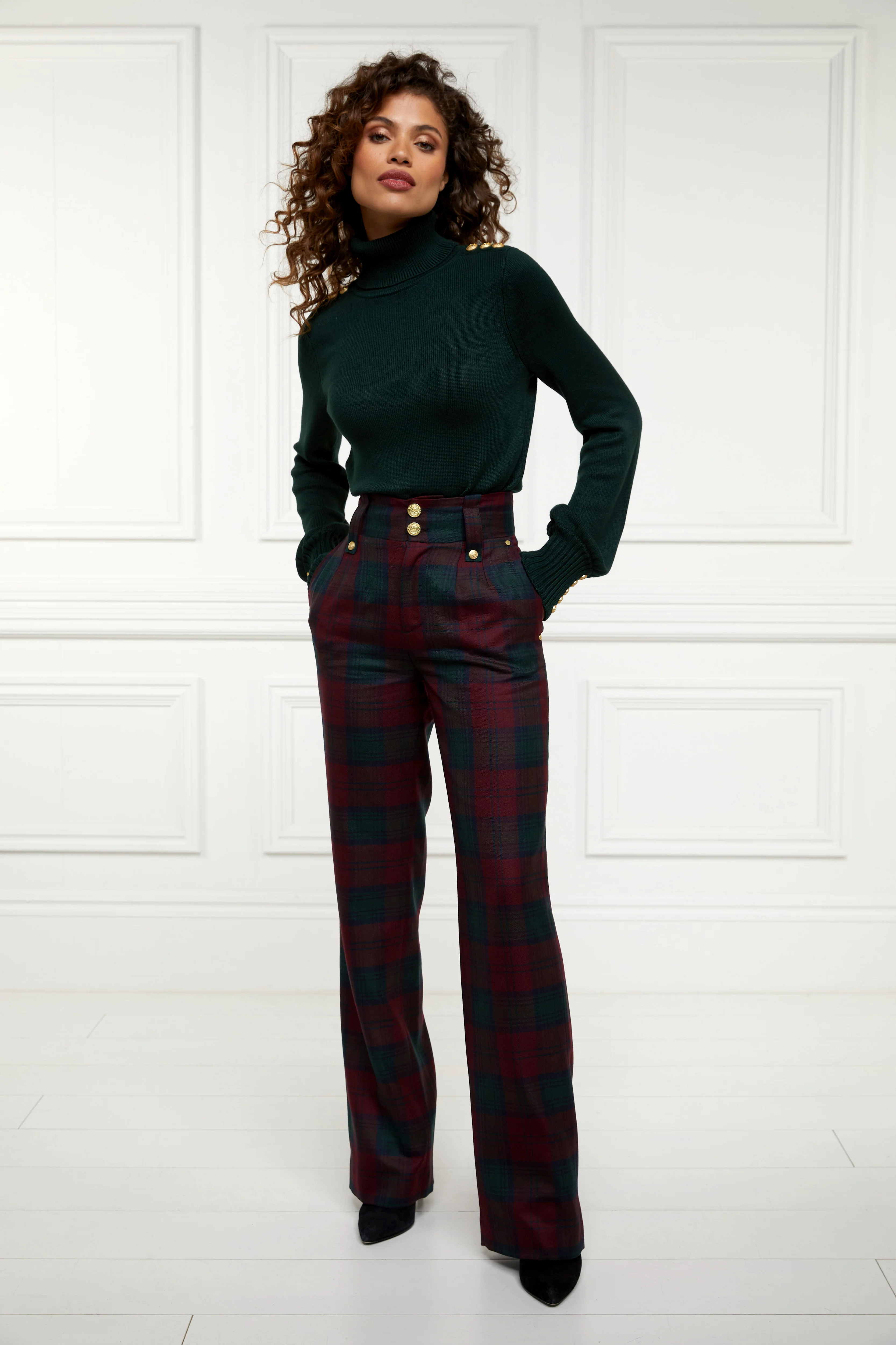 High Waisted Straight Trouser (Mulberry Tartan) - Image 9