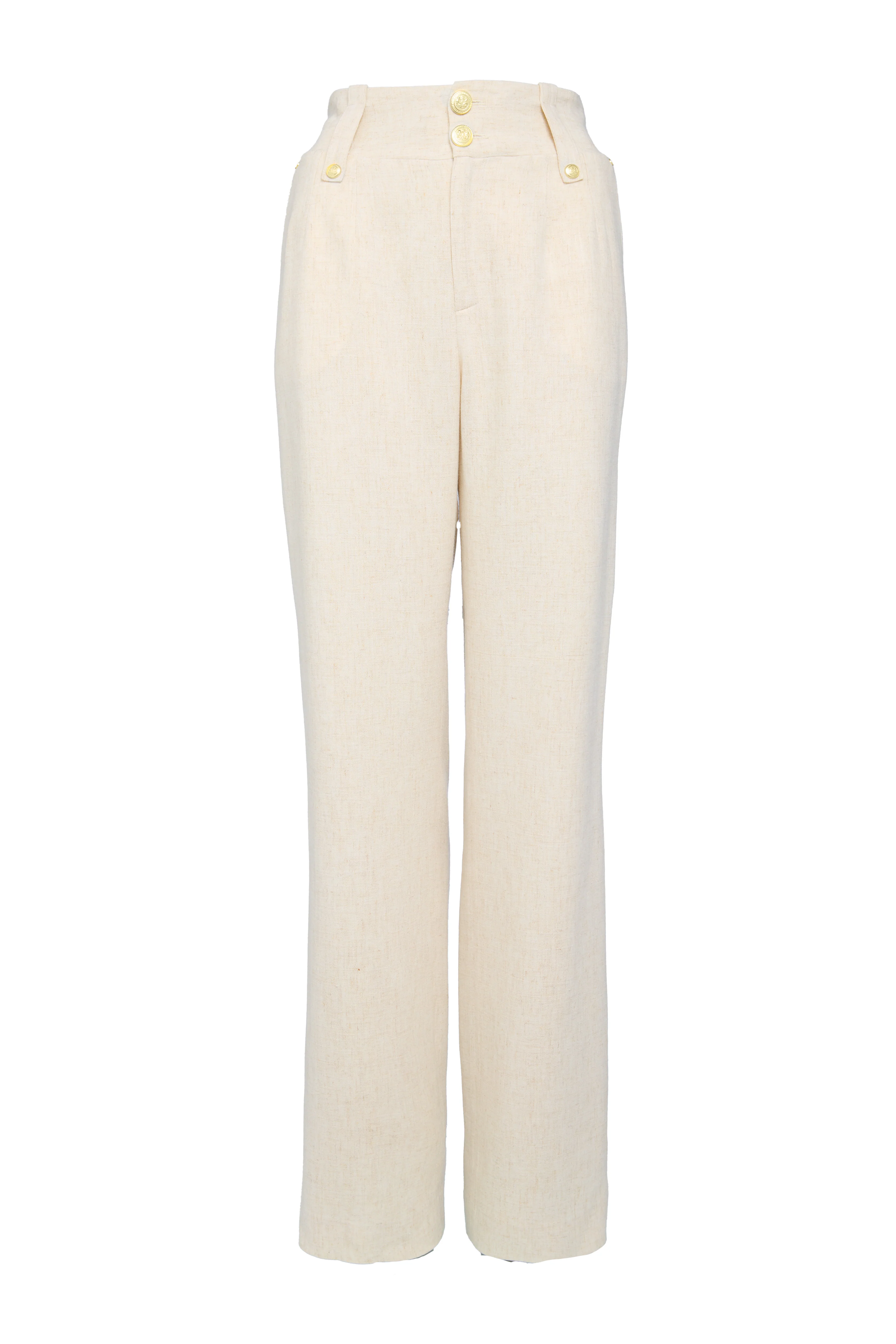 High Waisted Straight Trouser (Natural Linen) - Image 4
