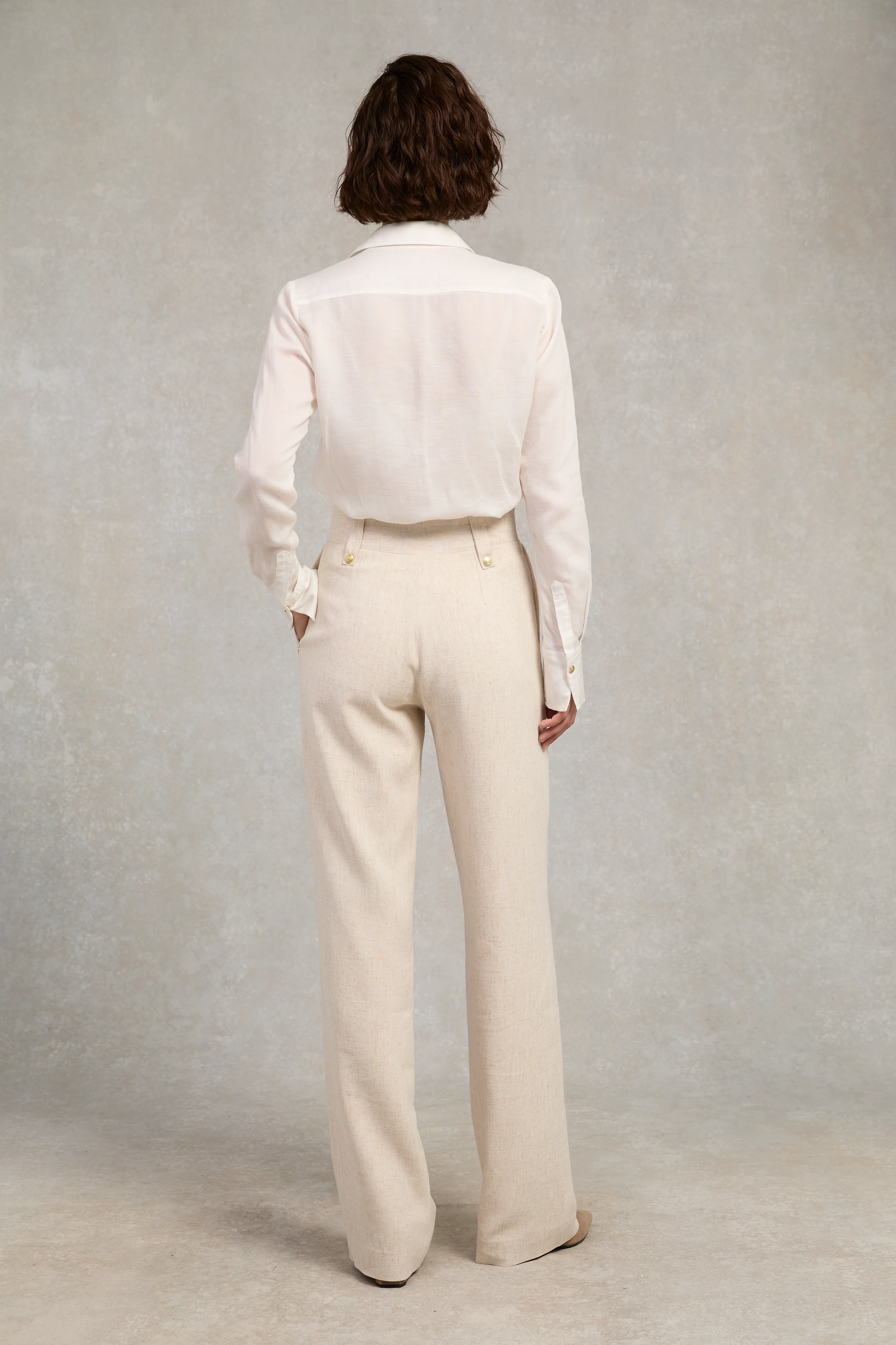 High Waisted Straight Trouser (Natural Linen) - Image 5