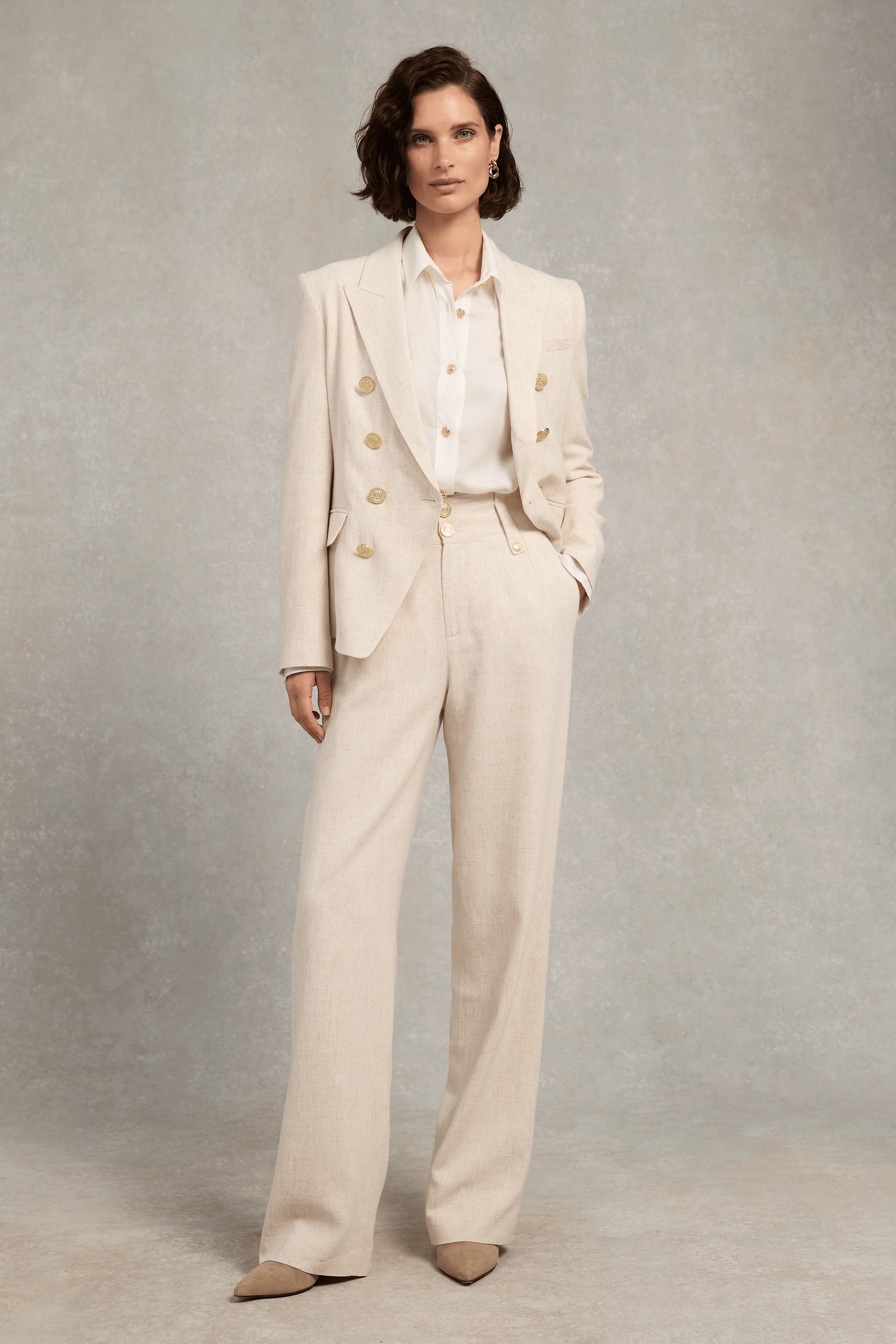 High Waisted Straight Trouser (Natural Linen) - Image 7