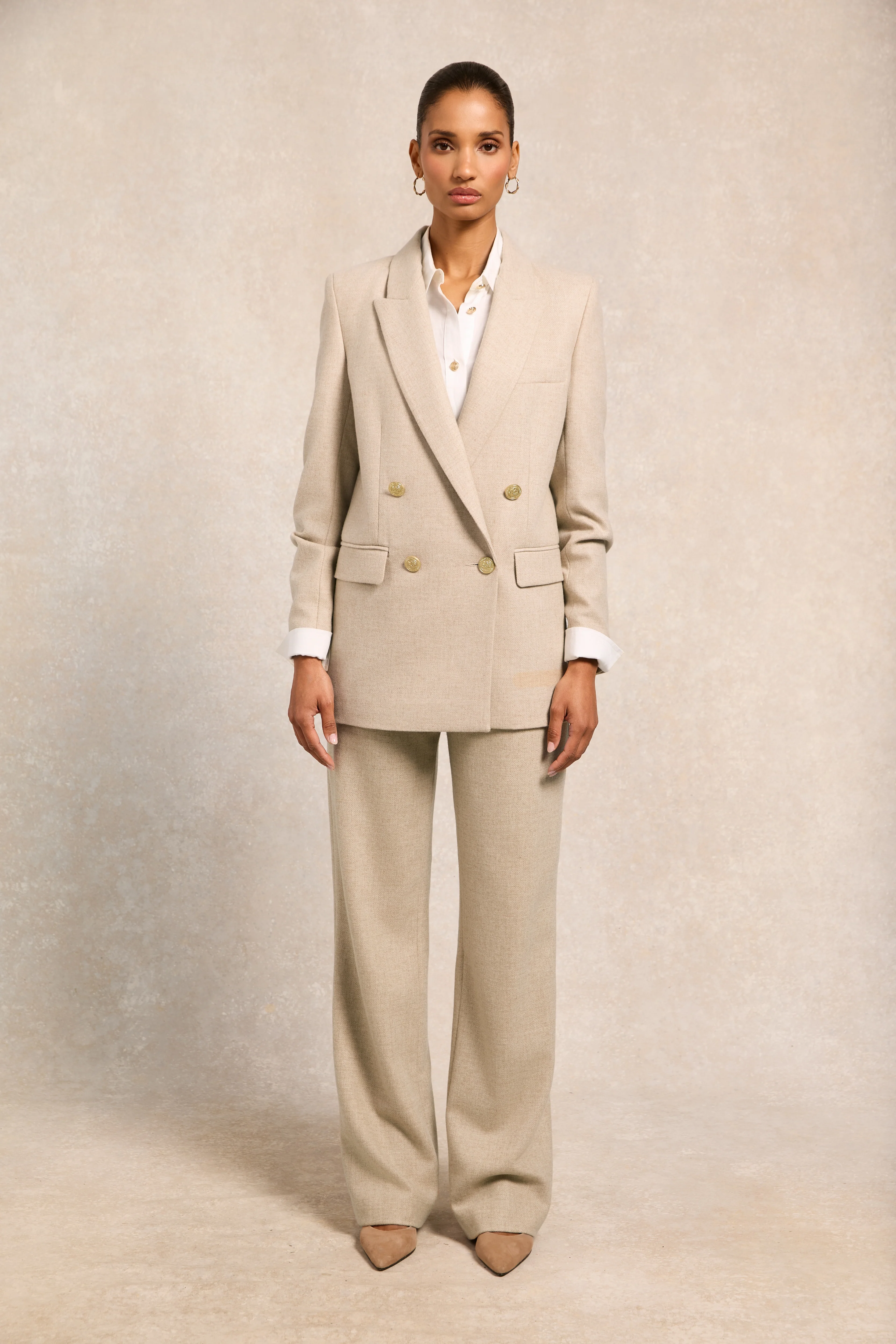 High Waisted Straight Trouser (Oatmeal) - Image 3