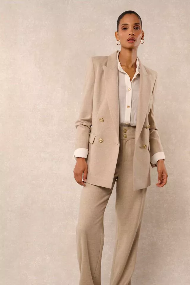 High Waisted Straight Trouser (Oatmeal) - Image 5