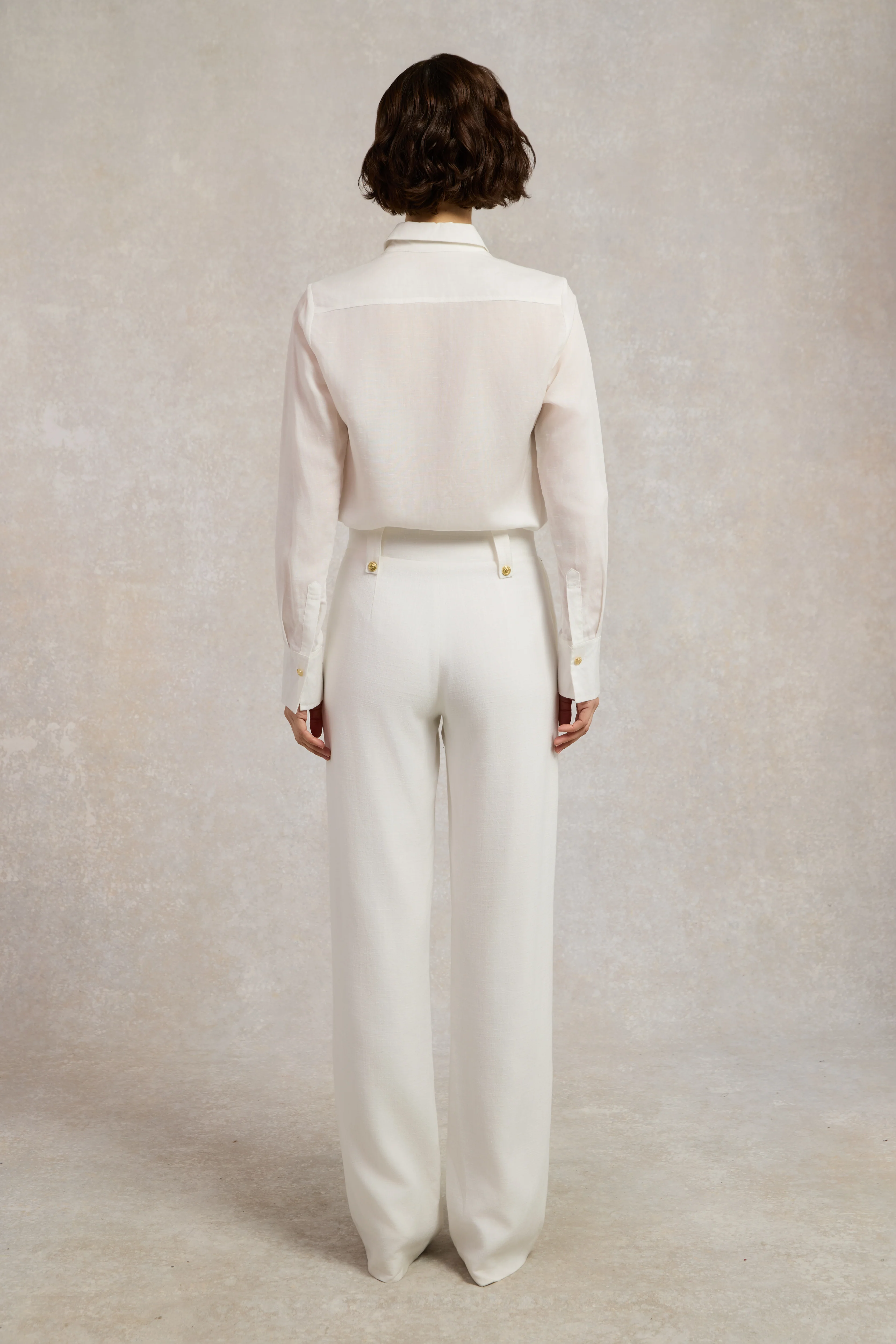 High Waisted Straight Trouser (Oyster Linen) - Image 5