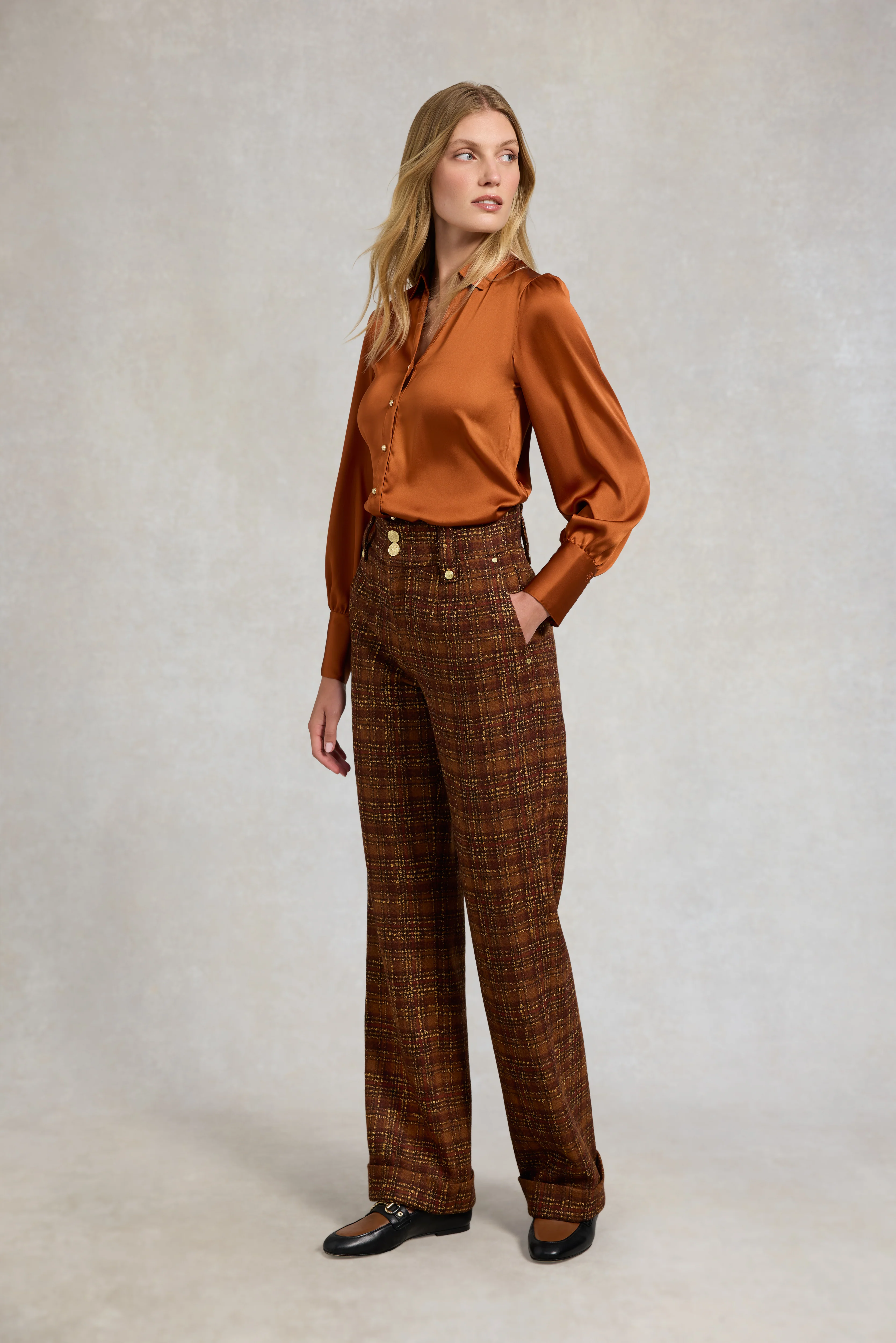 High Waisted Wide Leg Trouser (Amber Tweed) - Image 2