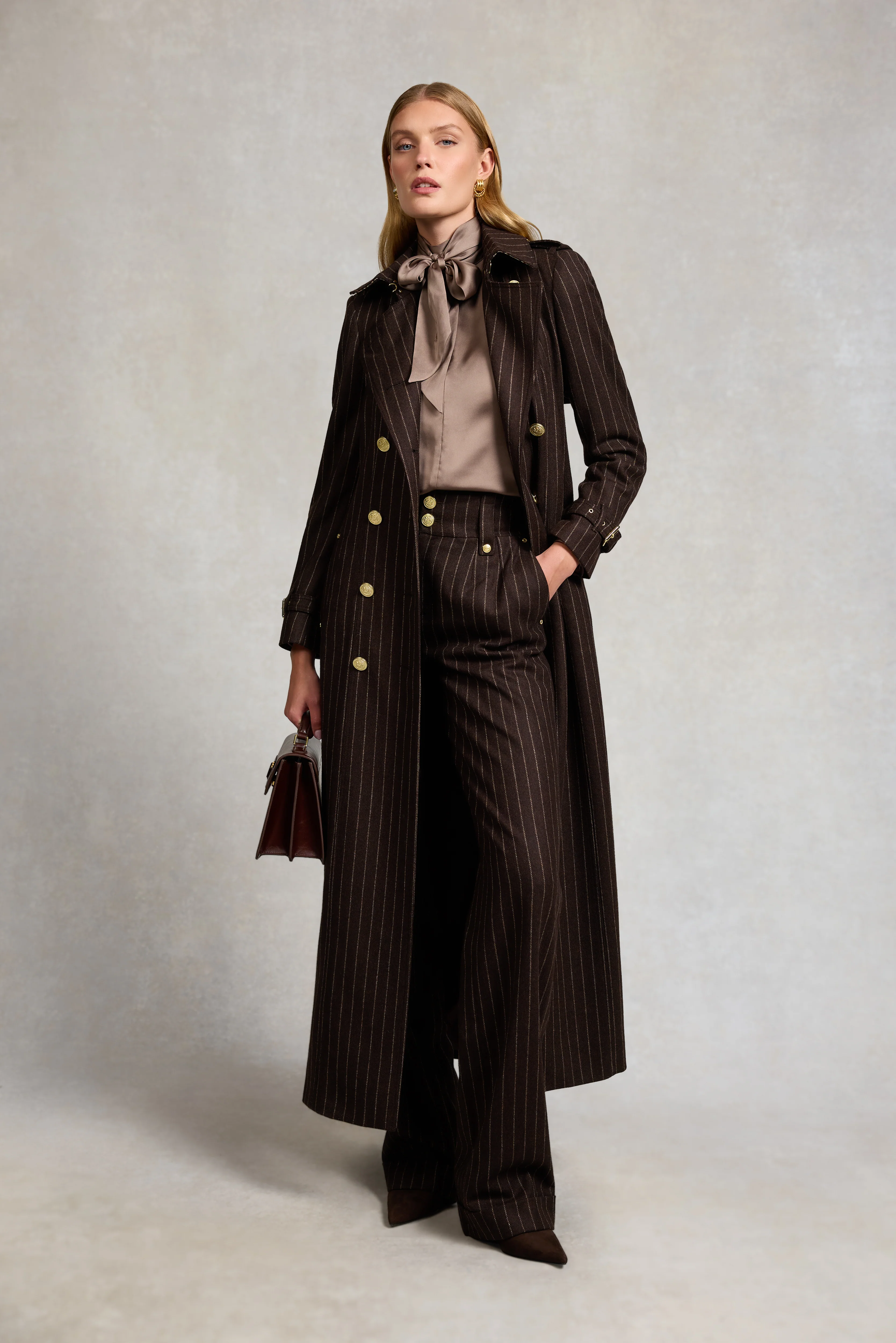 High Waisted Wide Leg Trouser (Chocolate Pinstripe) - Image 3