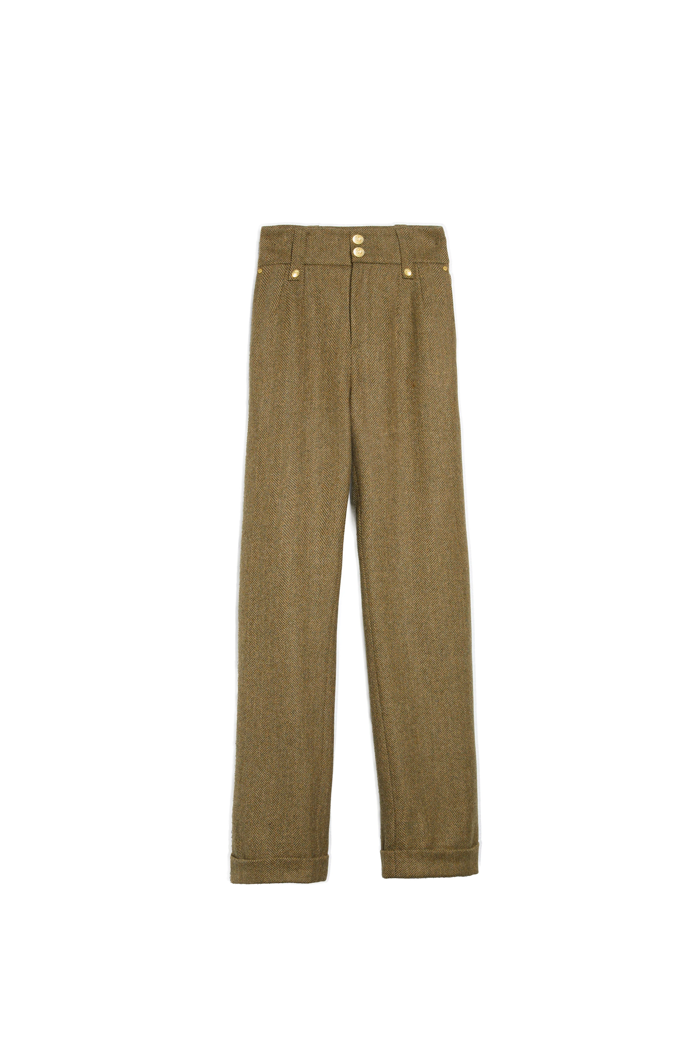 High Waisted Wide Leg Trouser (Moss Herringbone) - Image 4