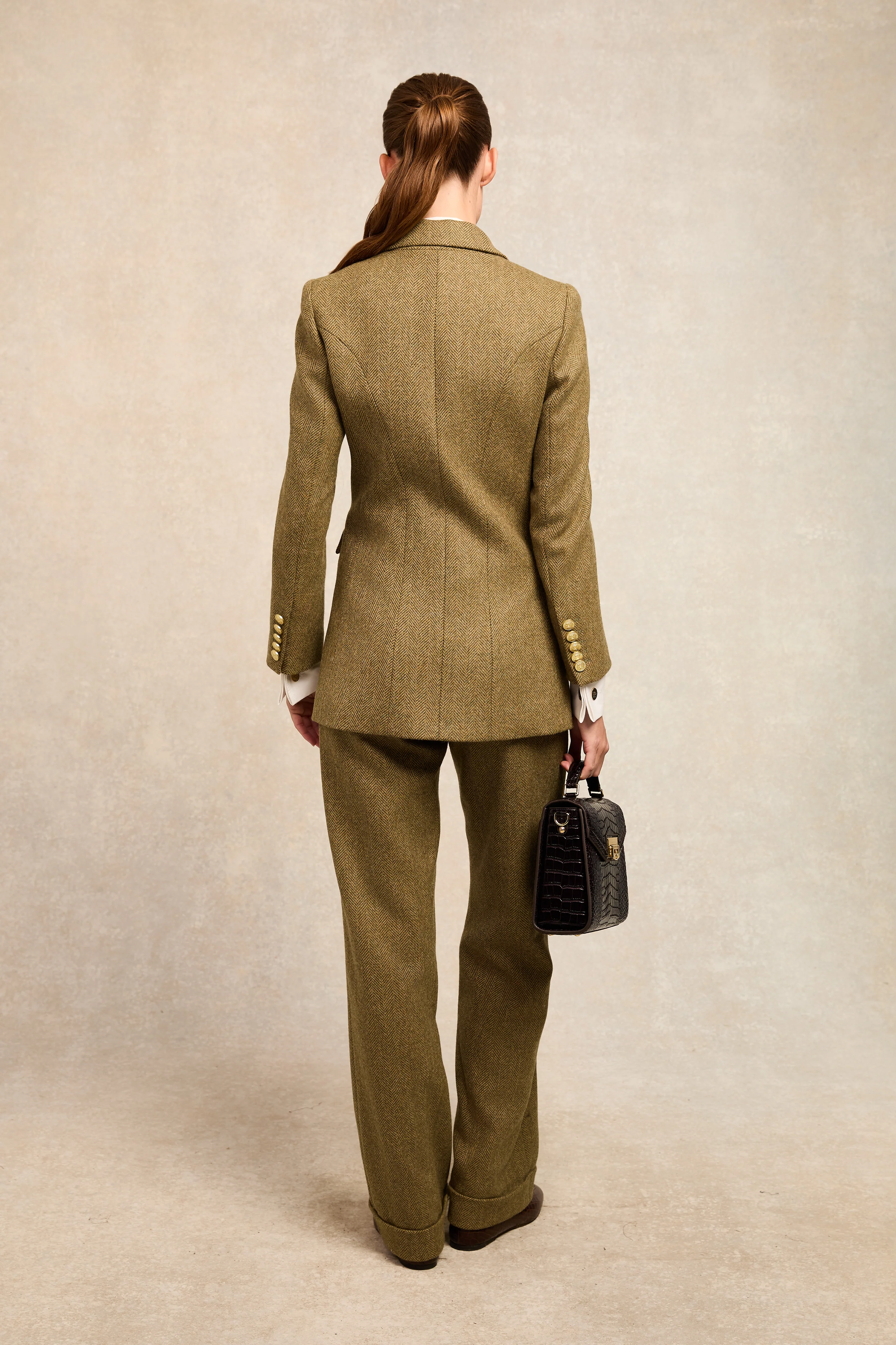 High Waisted Wide Leg Trouser (Moss Herringbone) - Image 6