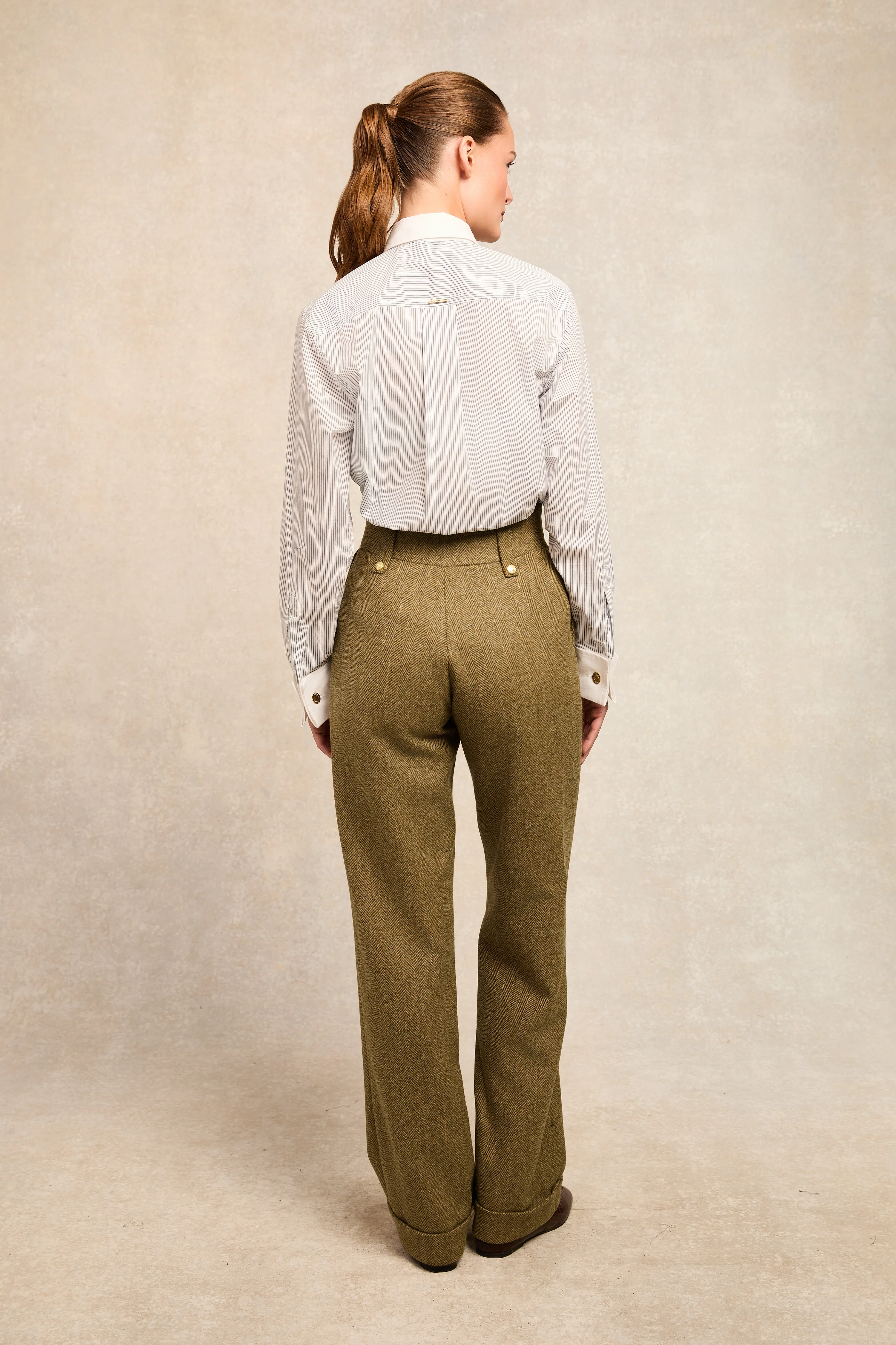 High Waisted Wide Leg Trouser (Moss Herringbone) - Image 7