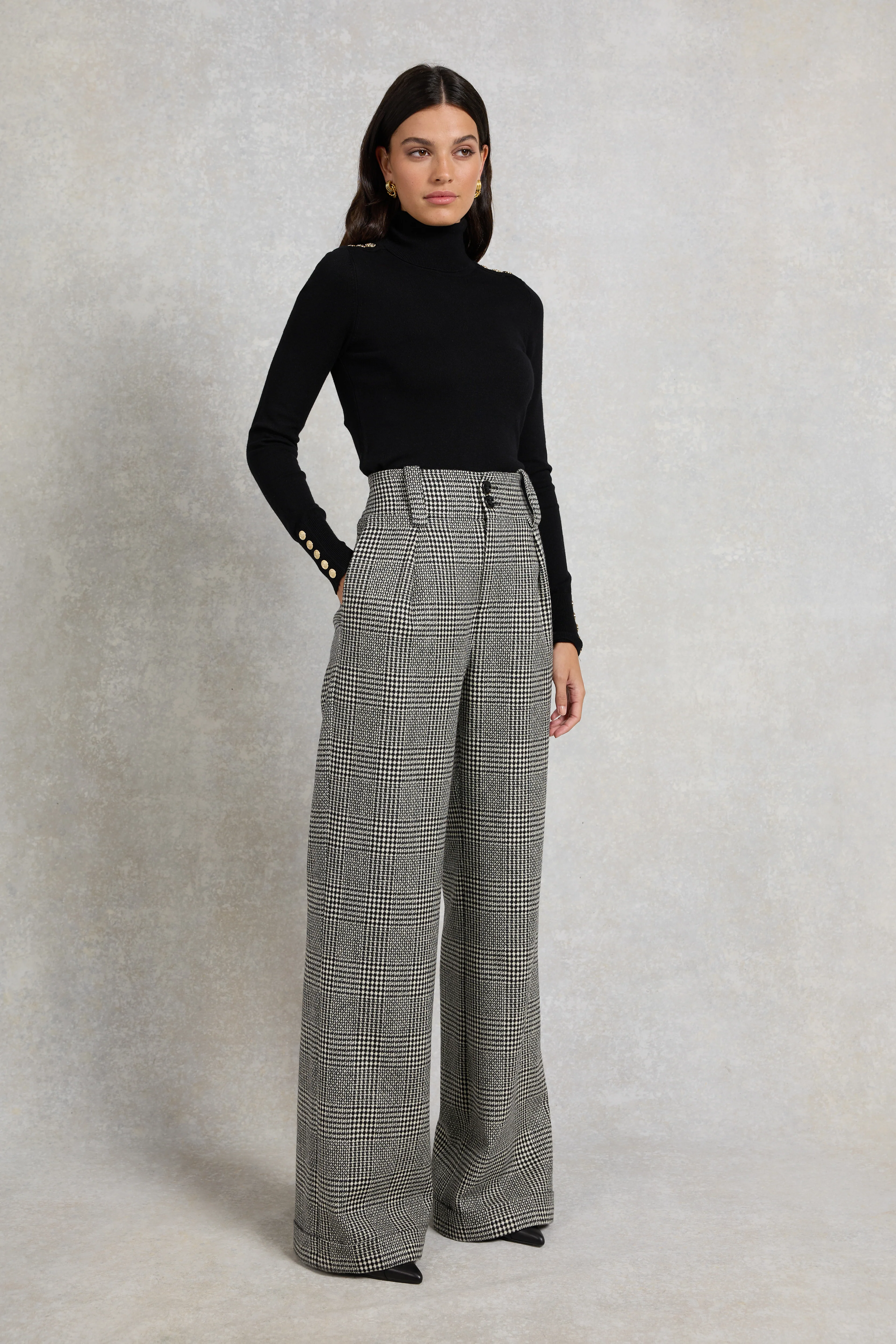High Waisted Wide Leg Trouser (Prince Of Wales Mono) - Image 2