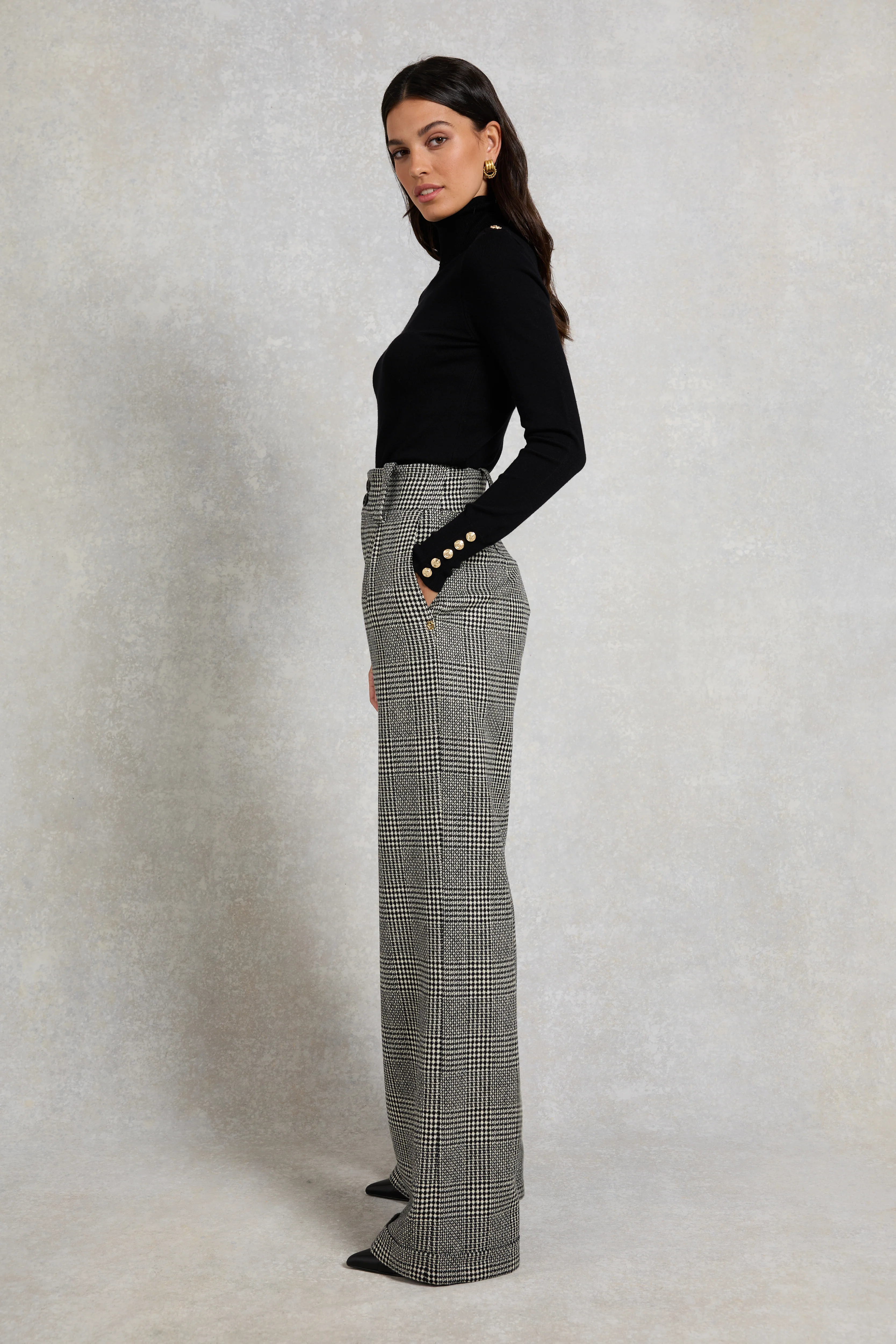 High Waisted Wide Leg Trouser (Prince Of Wales Mono) - Image 7