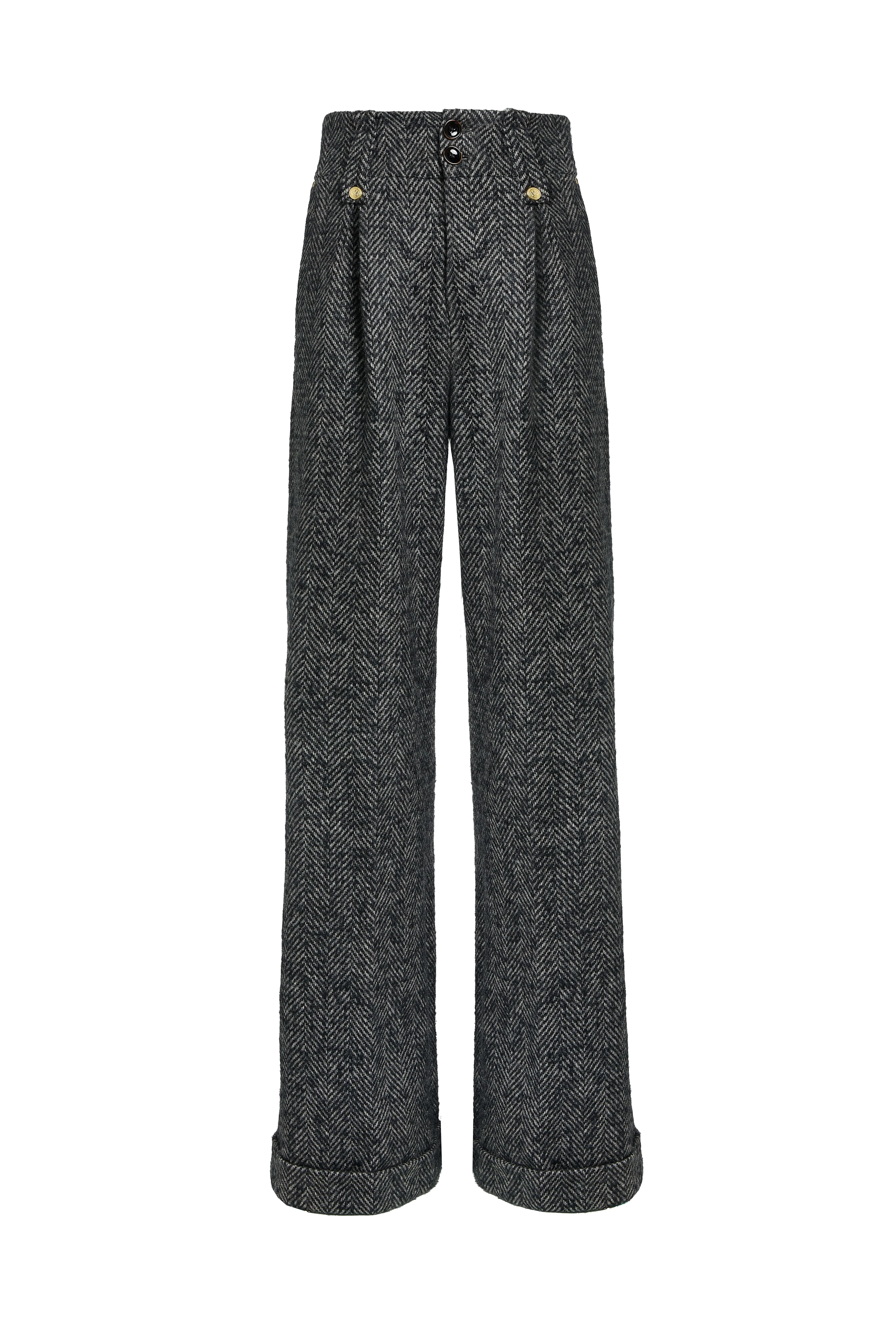 High Waisted Wide Leg Trouser (Ebony Herringbone) - Image 4