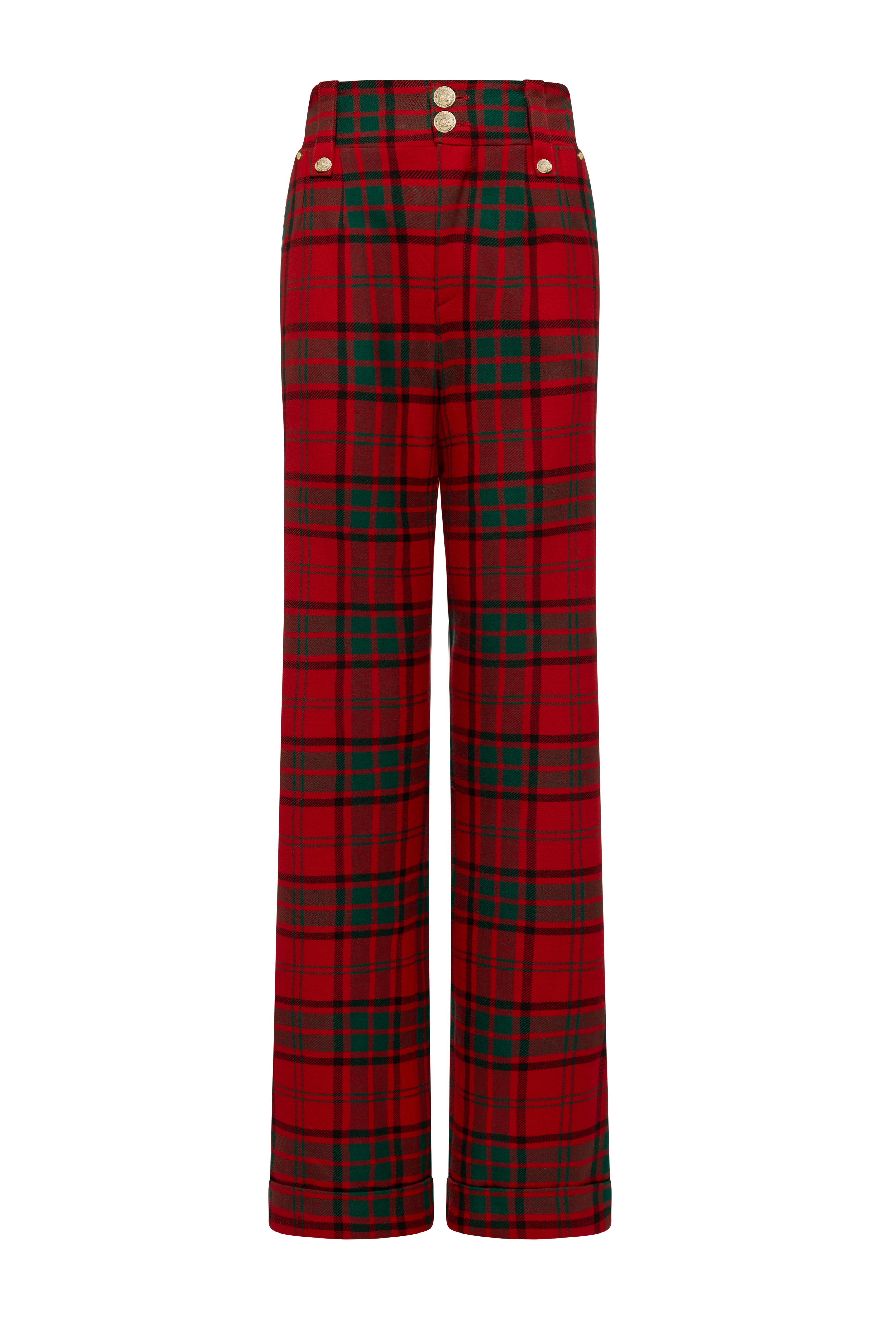 High Waisted Wide Leg Trouser (Red Tartan) - Image 6