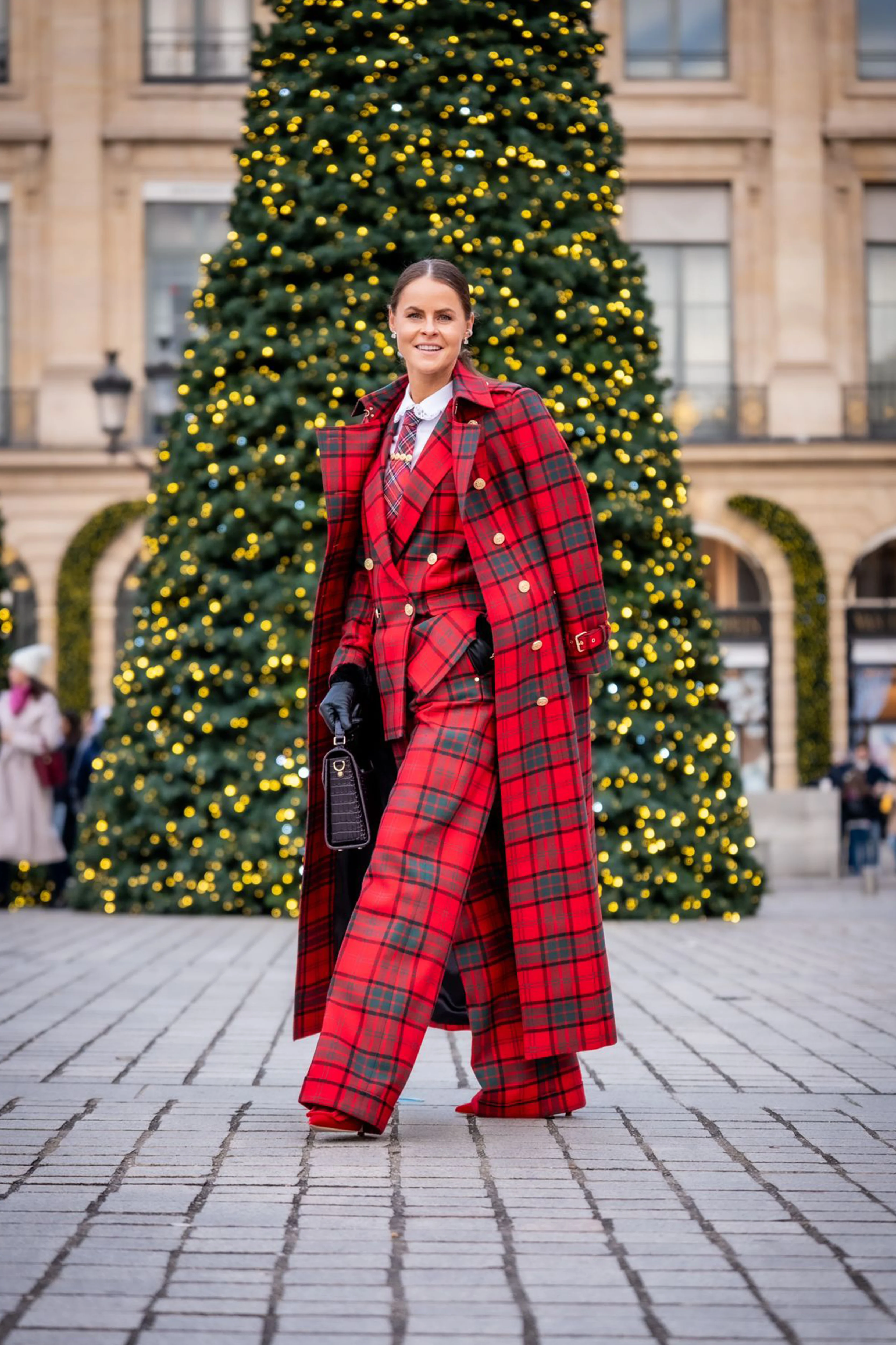 High Waisted Wide Leg Trouser (Red Tartan) - Image 7
