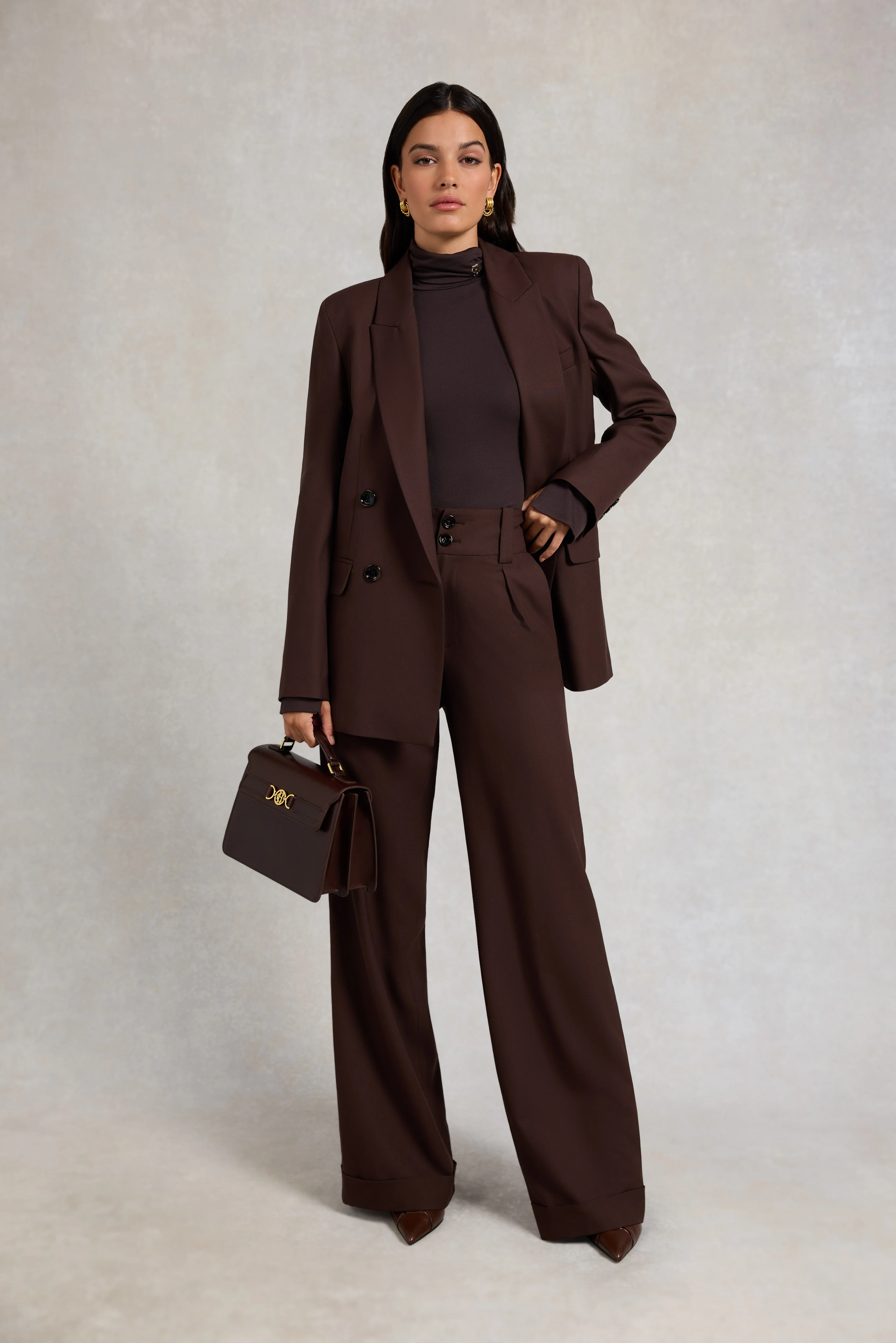 High Waisted Wide Leg Trouser (Walnut Twill) - Image 3