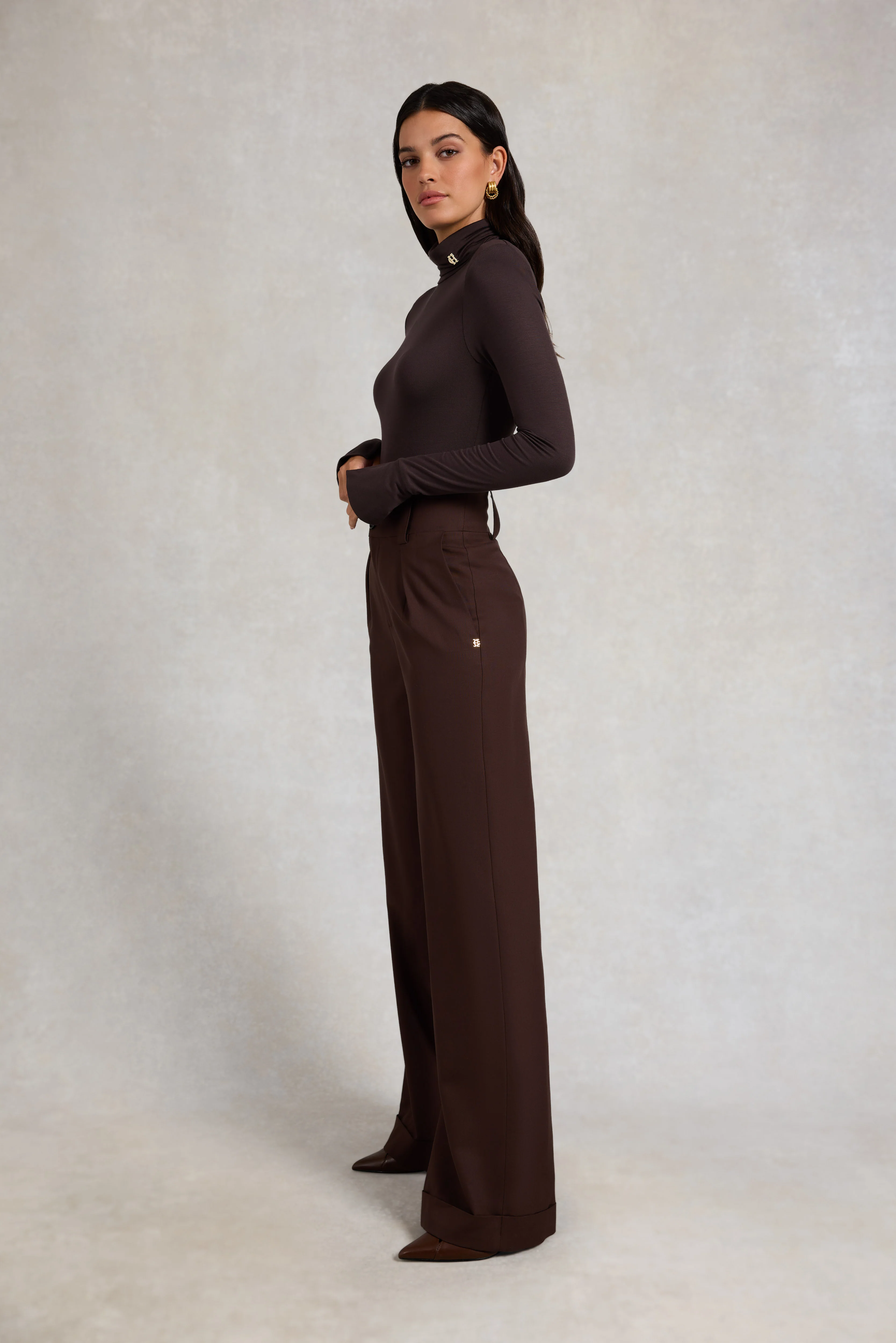 High Waisted Wide Leg Trouser (Walnut Twill) - Image 6