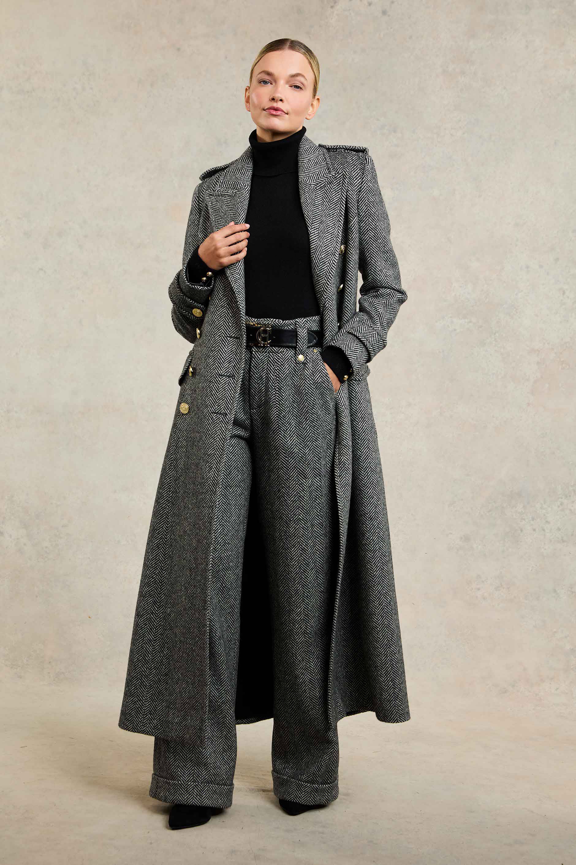 High Waisted Wide Leg Trouser (Wide Tooth Black Herringbone) - Image 2