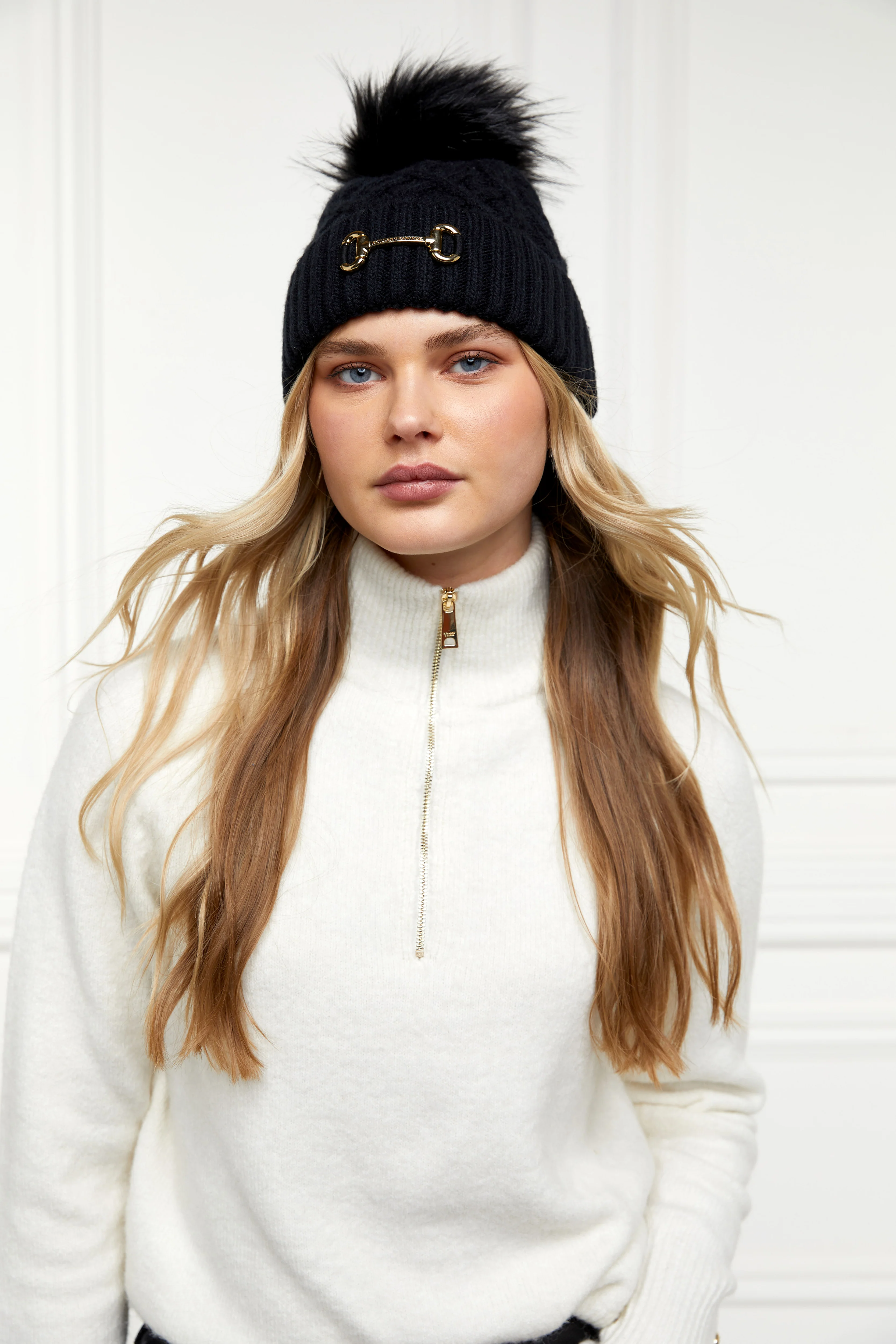 Horsebit Bobble Hat (Black) - Image 2