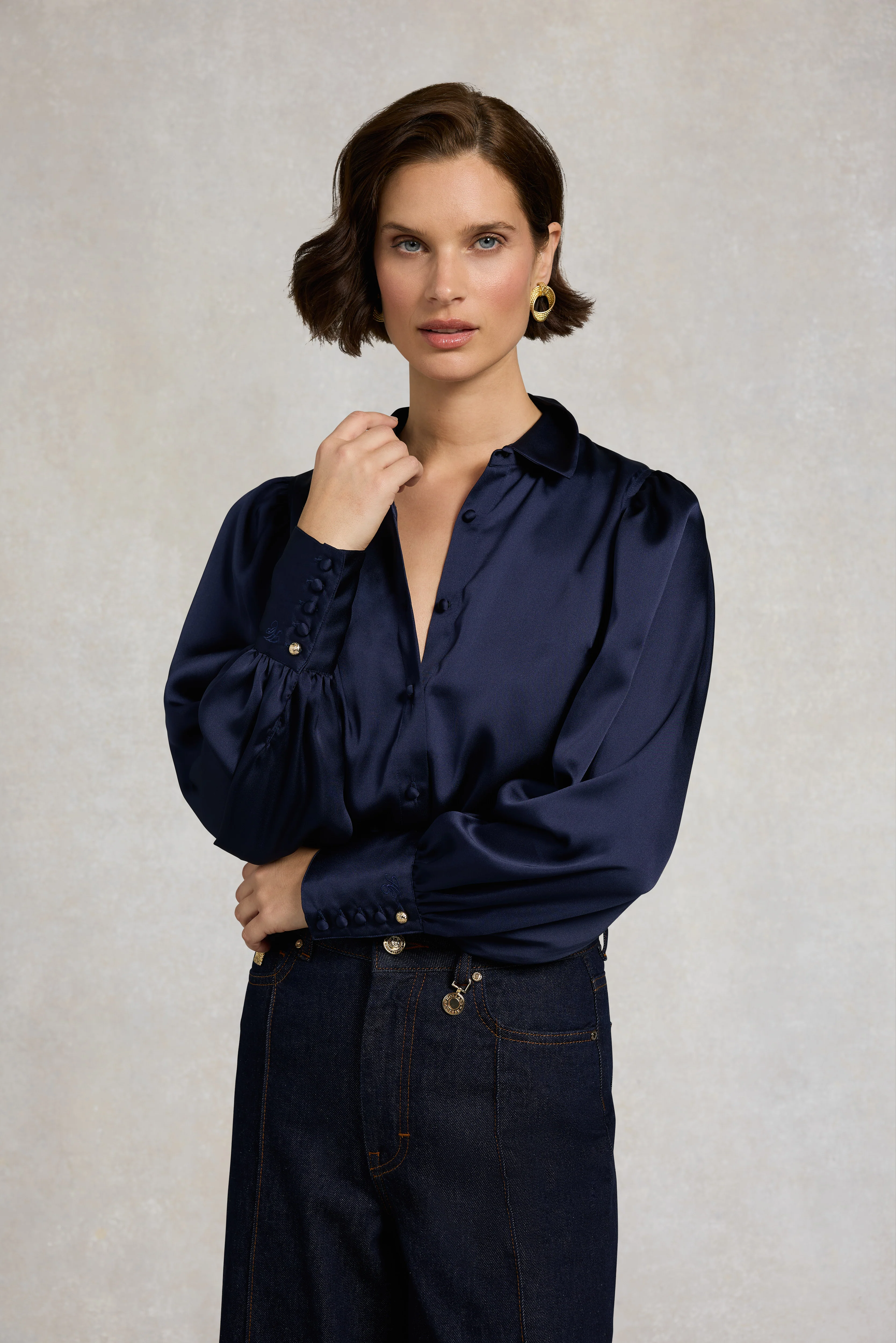 Iona Satin Shirt (Deep Navy) - Image 2