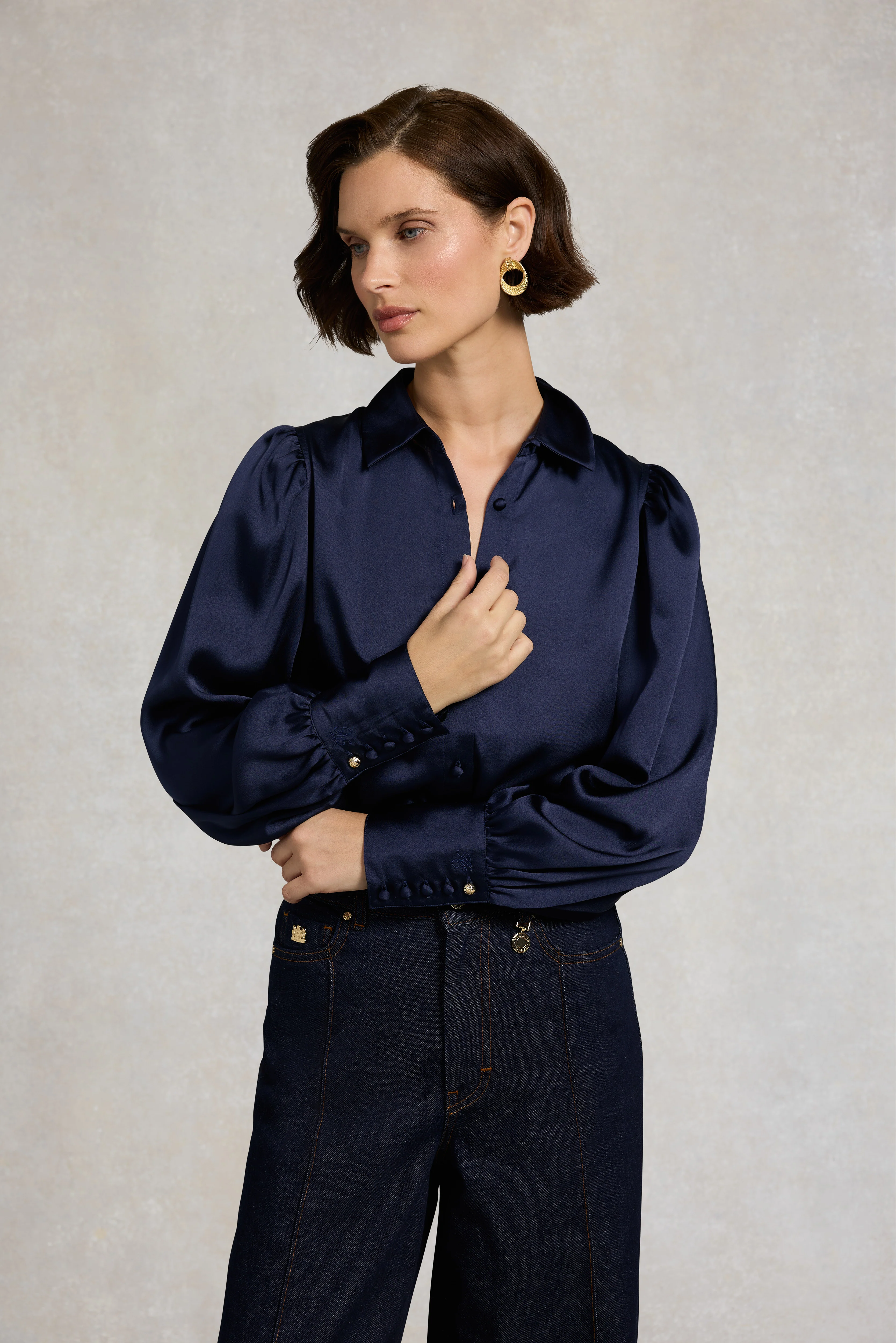 Iona Satin Shirt (Deep Navy) - Image 6