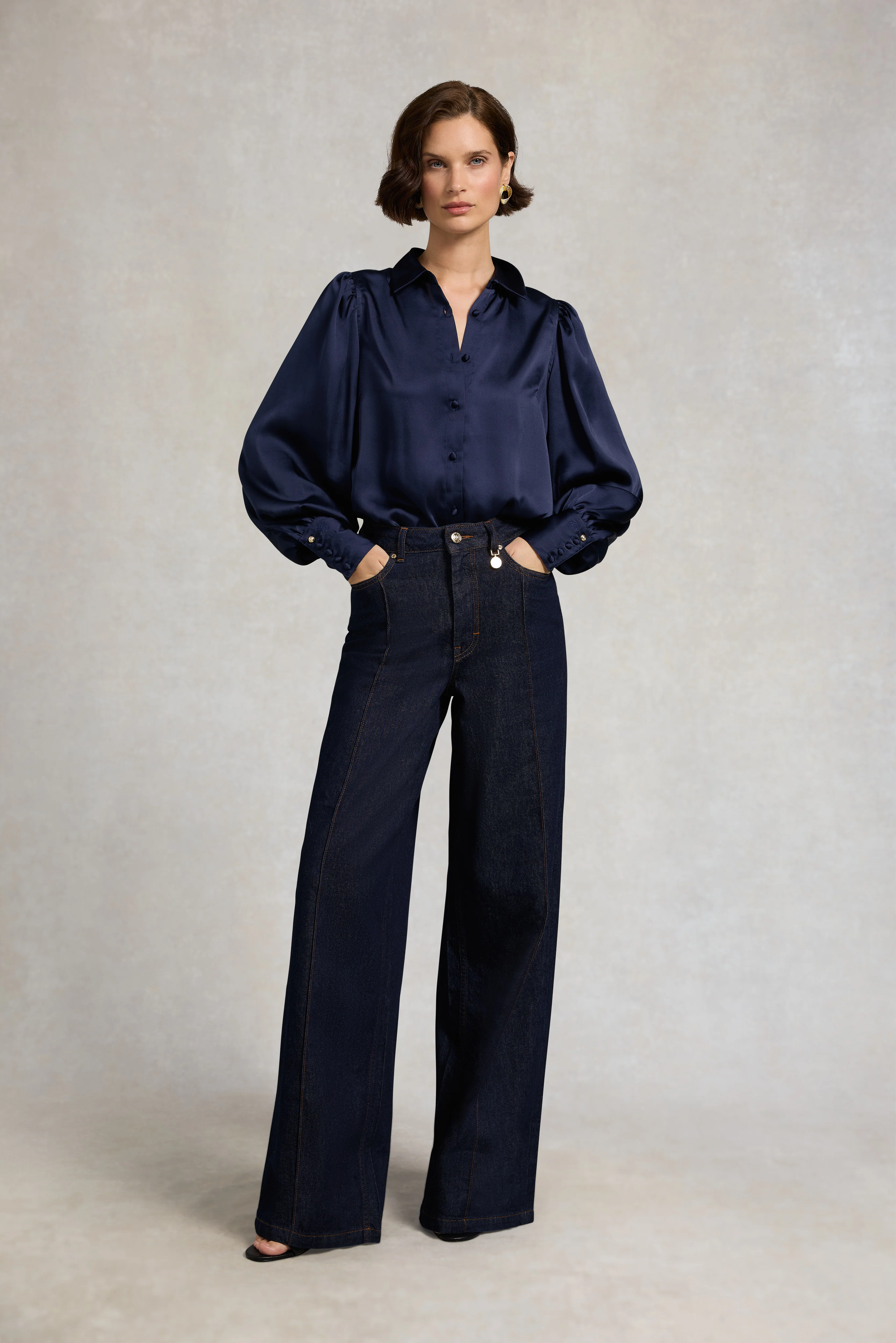 Iona Satin Shirt (Deep Navy) - Image 7