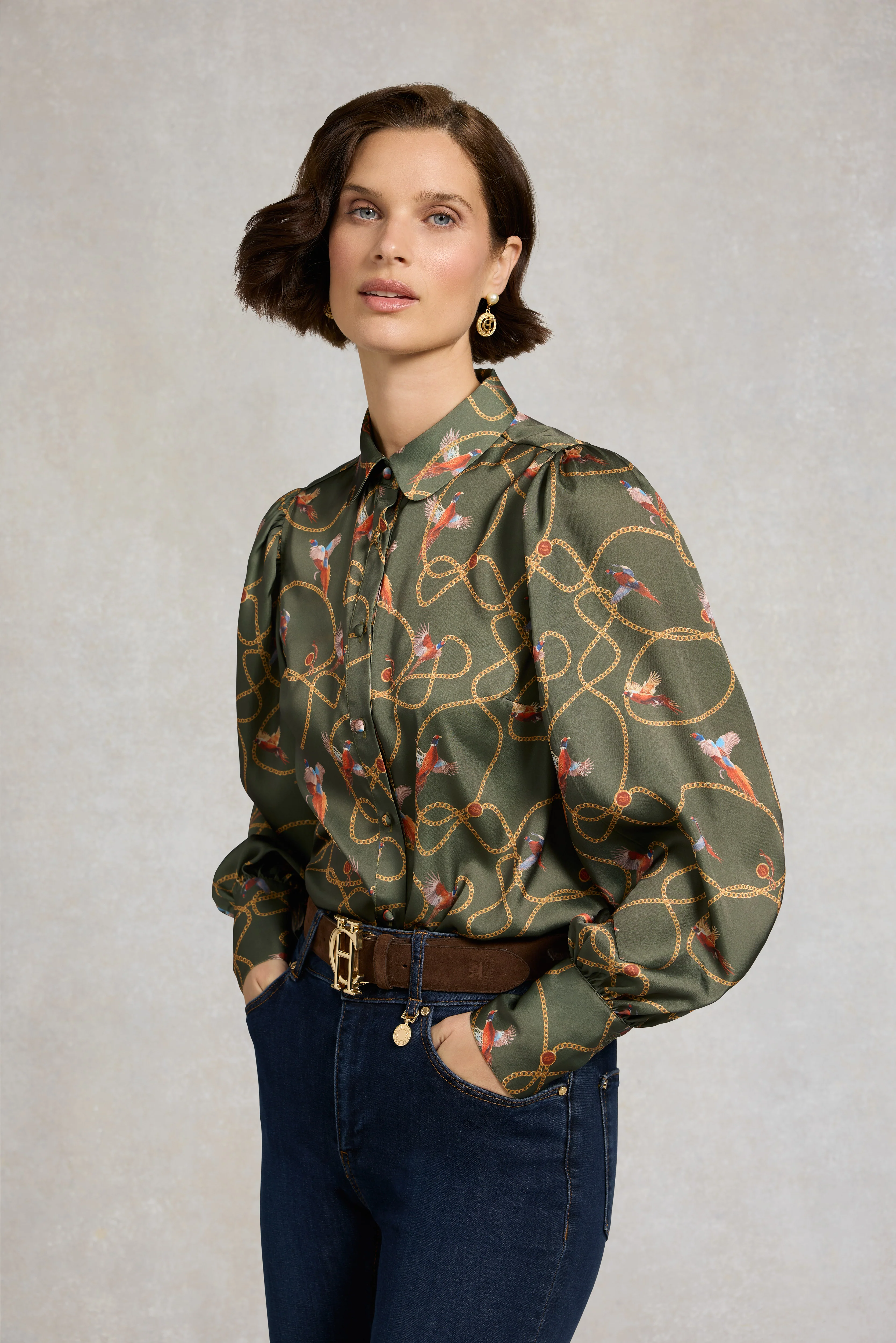 Isla Satin Shirt (Khaki Pheasant) - Image 2