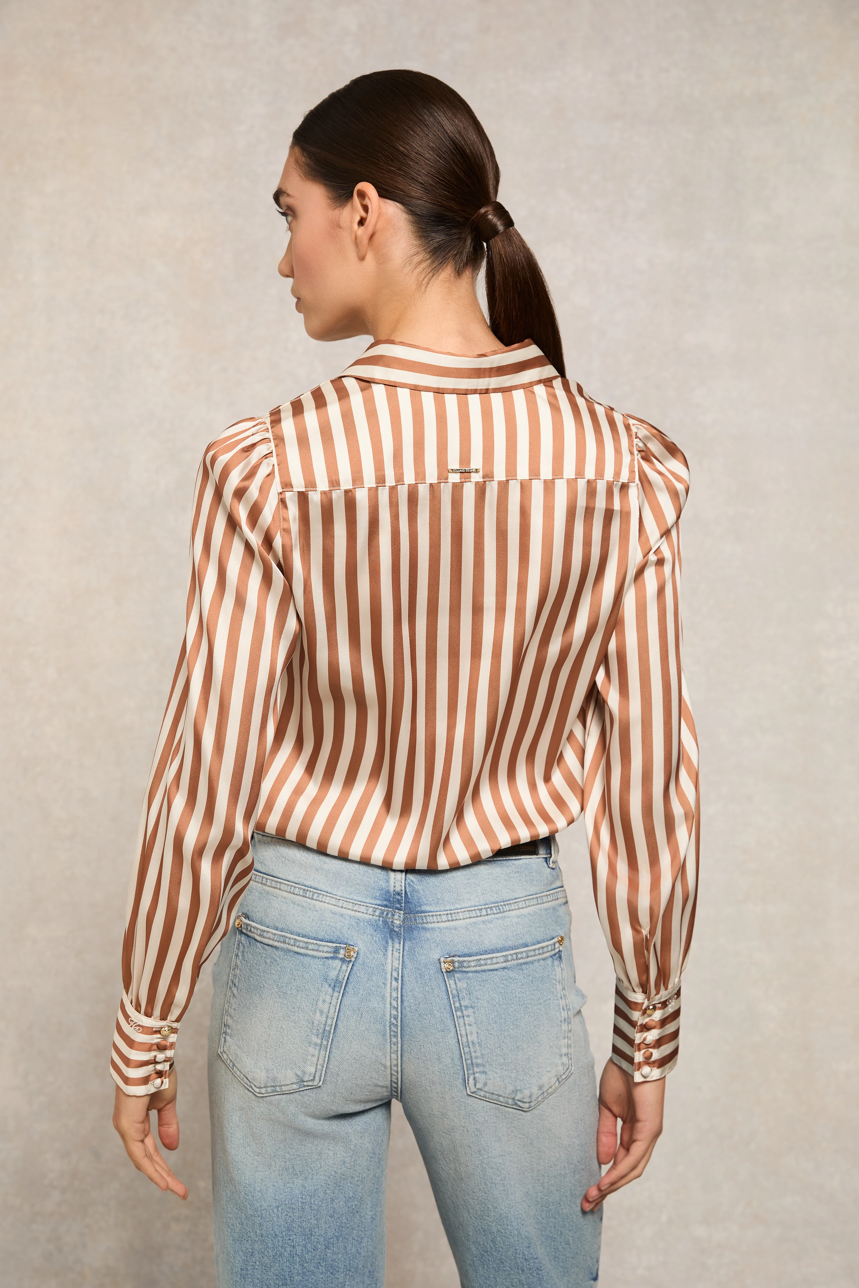 Isla Satin Shirt (Terracotta Stripe) - Image 2