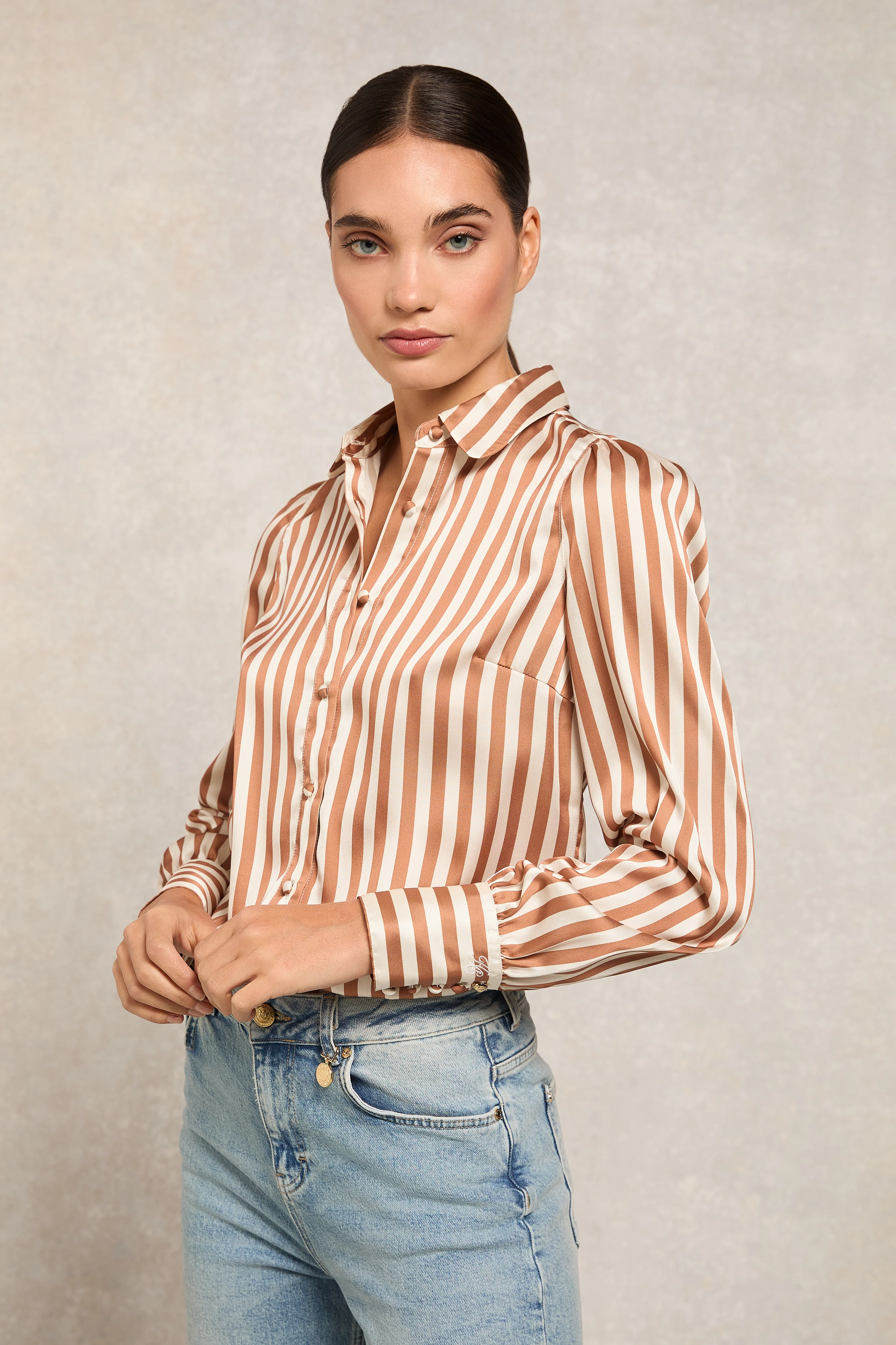 Isla Satin Shirt (Terracotta Stripe) - Image 5