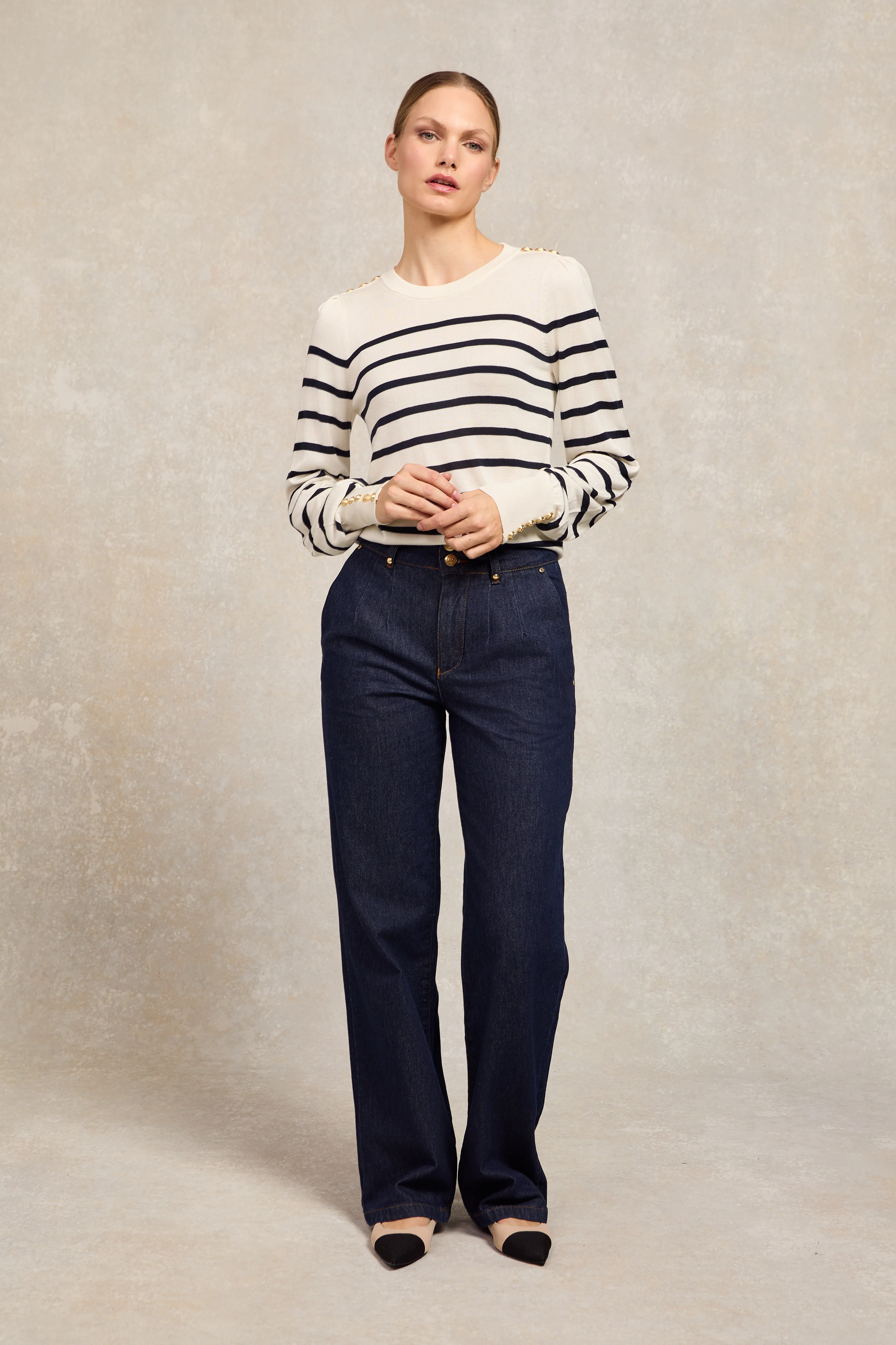Kelsie Crew Neck Knit (Natural Stripe) - Image 3