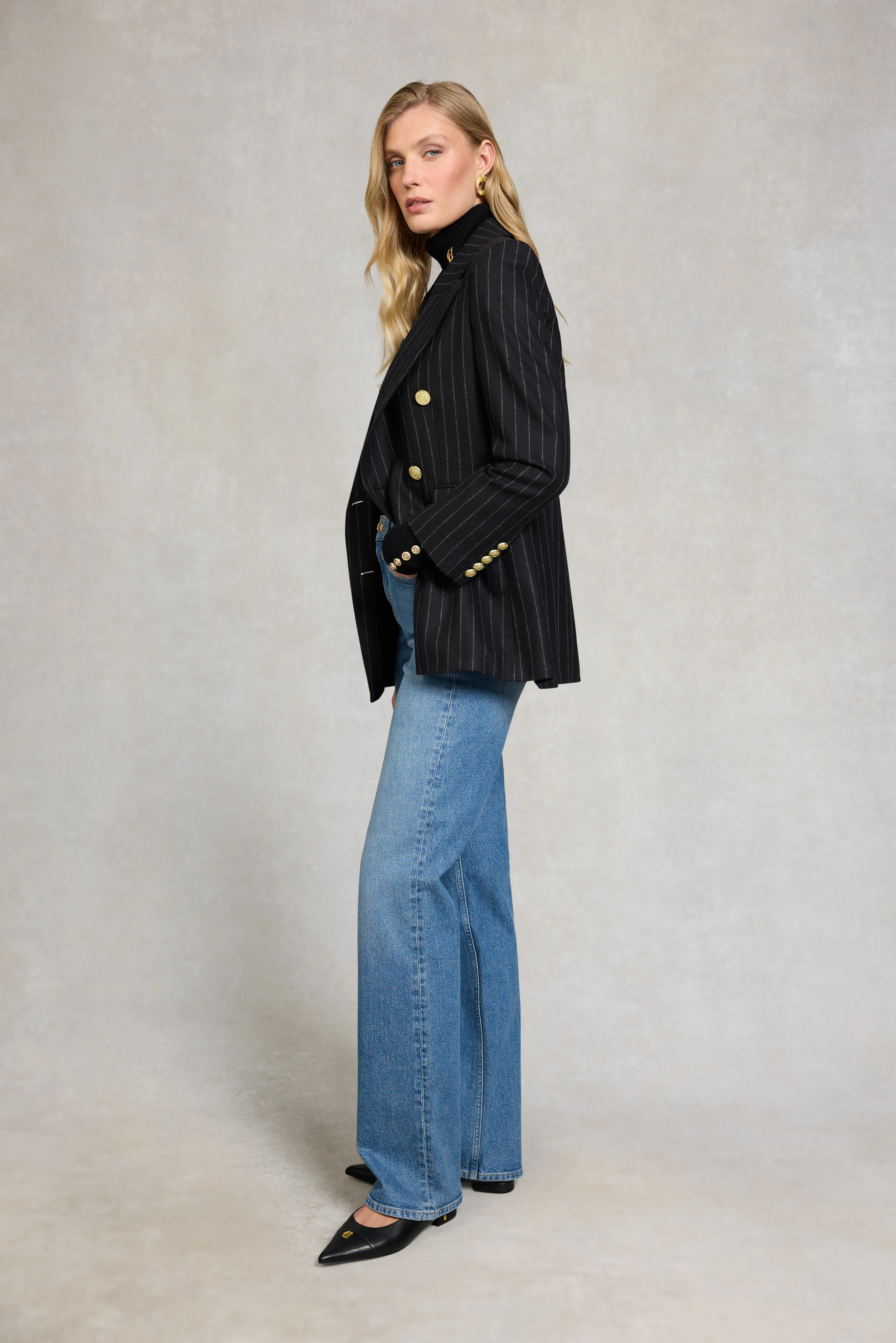 Kensington Double Breasted Blazer (Black Chalk Pinstripe) - Image 2