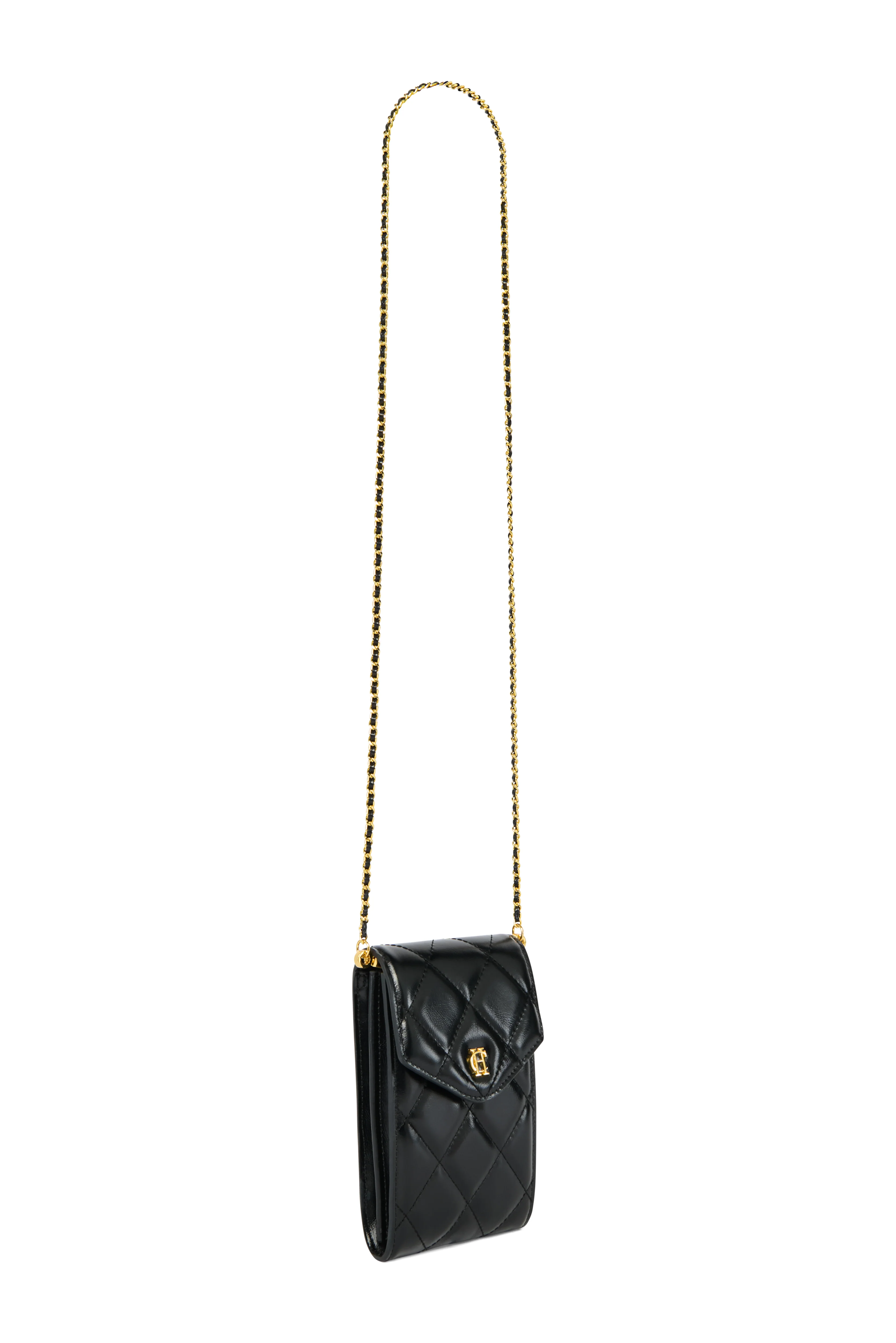 Knightsbridge Quilted Phone Pouch (Black Leather) - Image 6