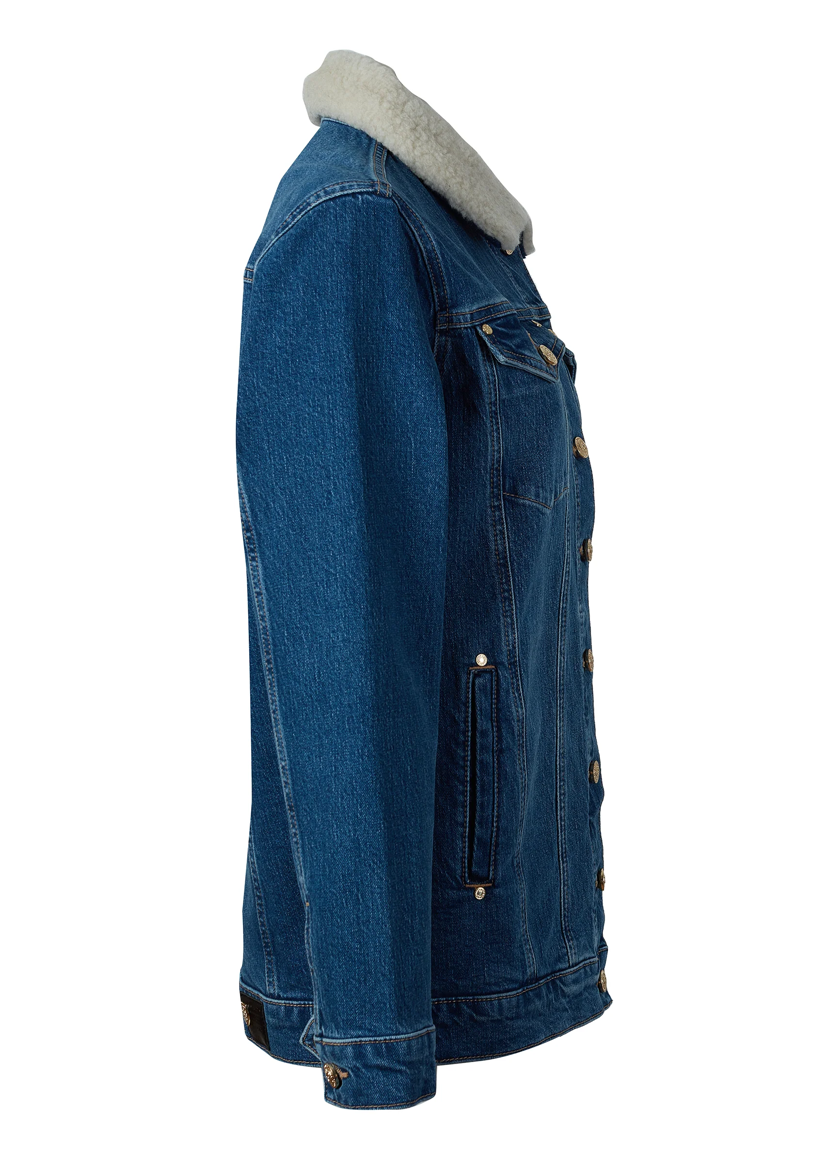 Longline Denim Jacket (Classic Indigo Sherpa) - Image 7
