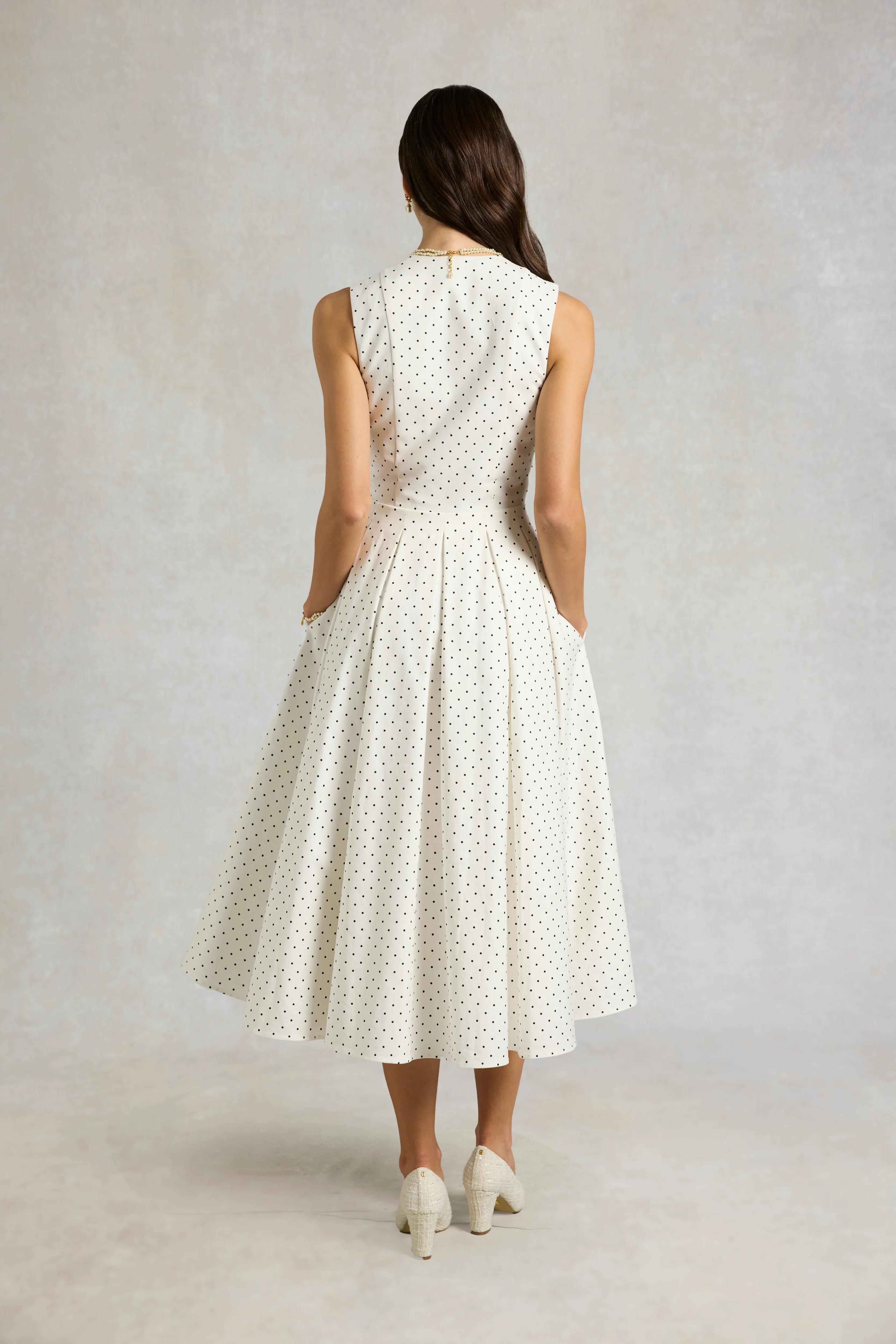 Lucie Sleeveless Dress (White Polka Dot) - Image 8