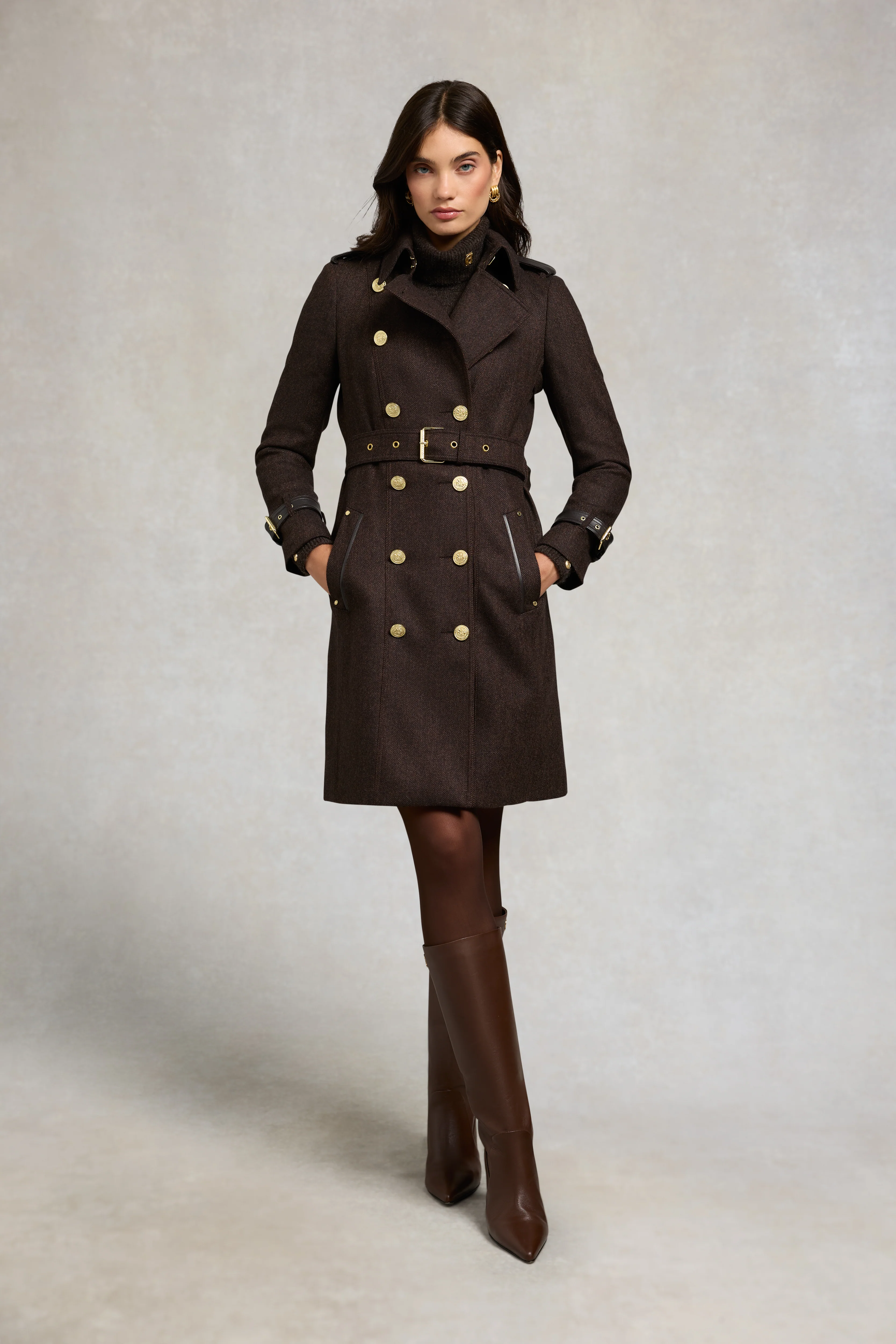 Marlborough Trench Coat (Chocolate Herringbone) - Image 2