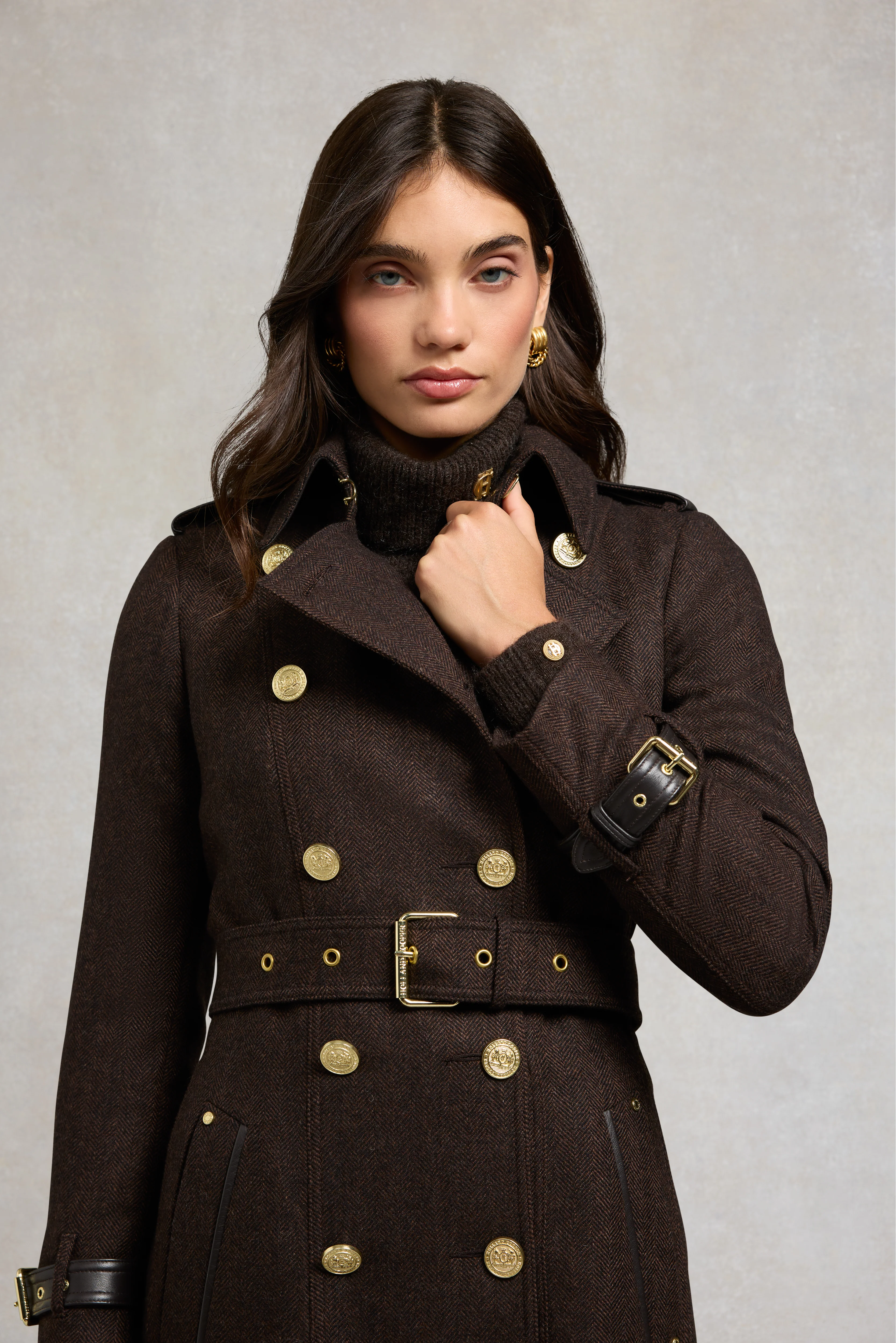 Marlborough Trench Coat (Chocolate Herringbone) - Image 7