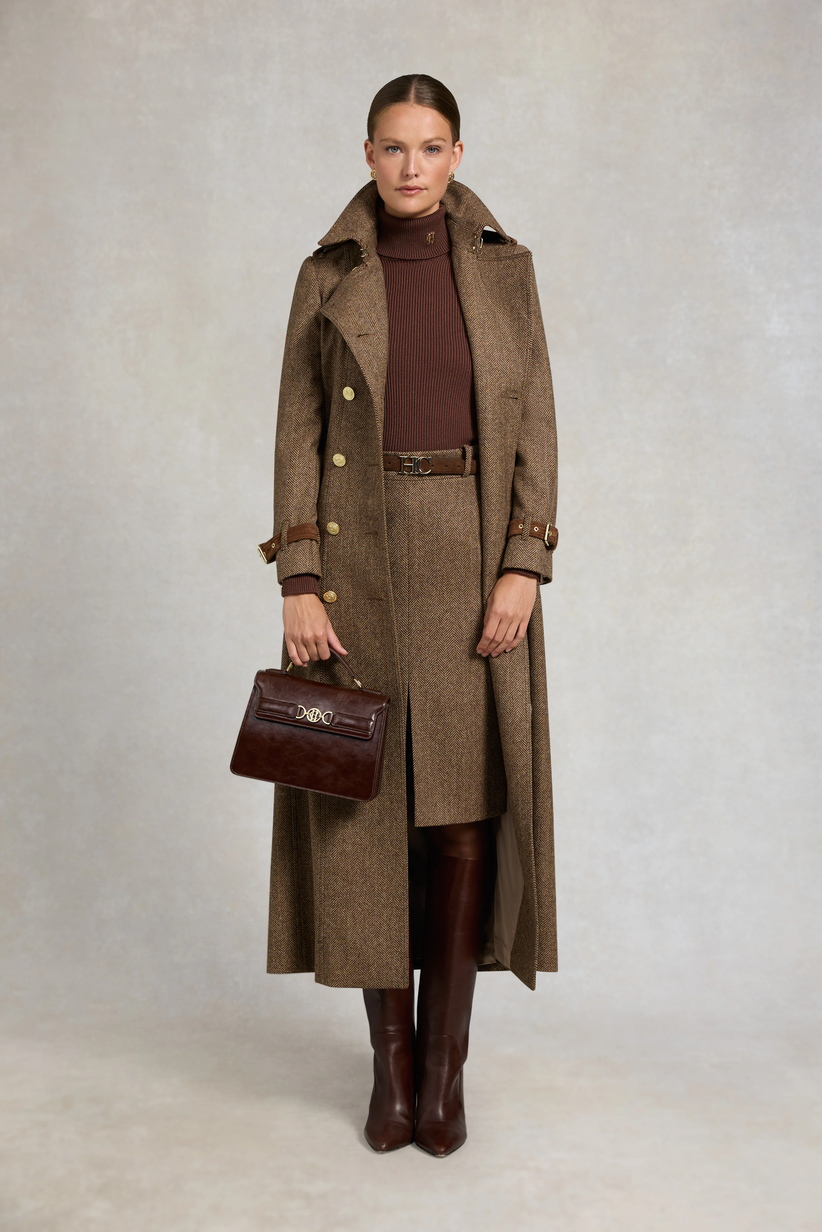 Mayfair Pencil Skirt (Large Scale Brown Herringbone) - Image 3