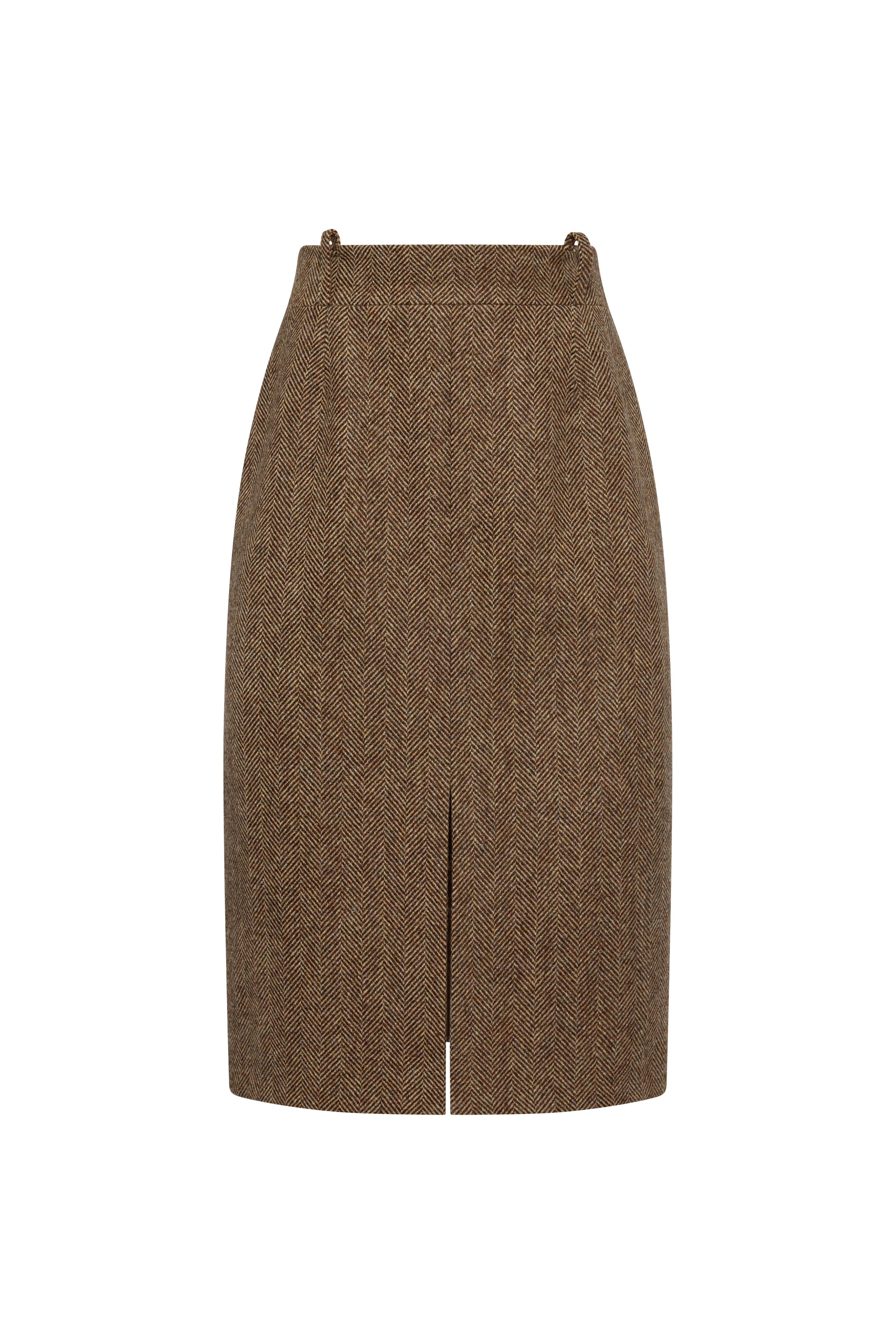 Mayfair Pencil Skirt (Large Scale Brown Herringbone) - Image 4