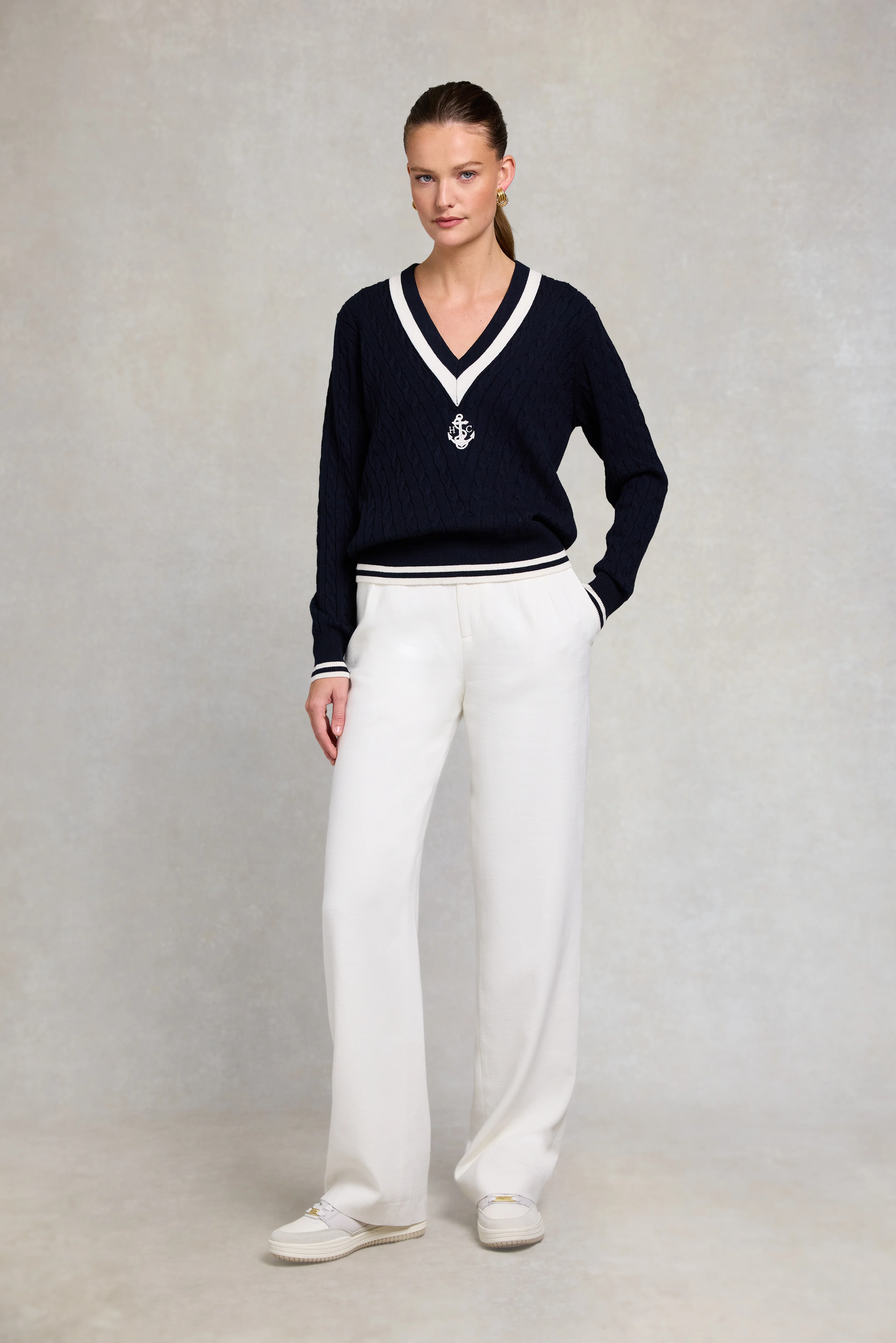 Melissa V Neck Knit (Ink Navy Natural) - Image 5