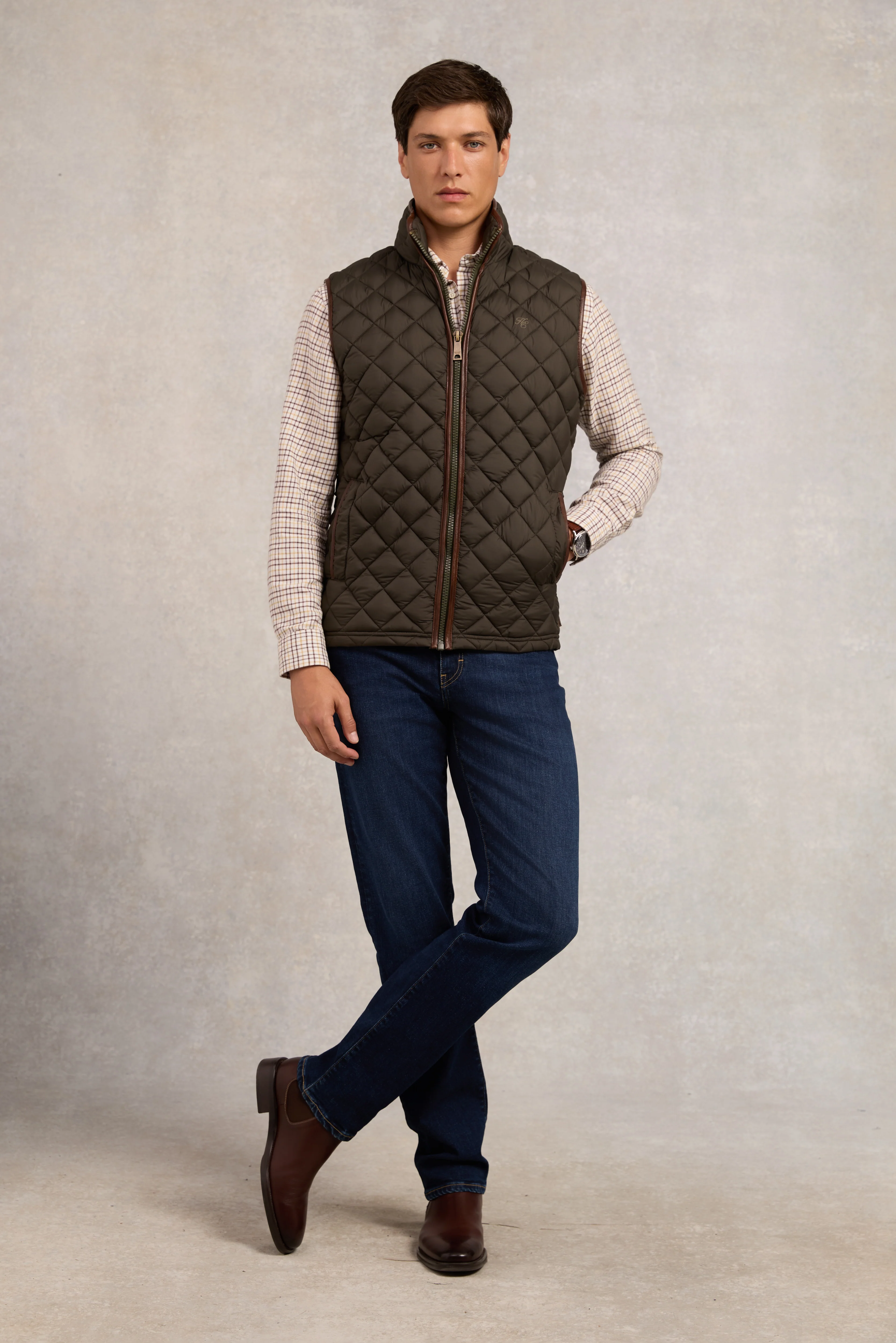 Men's Country Quilted Gilet (Khaki) - Image 7