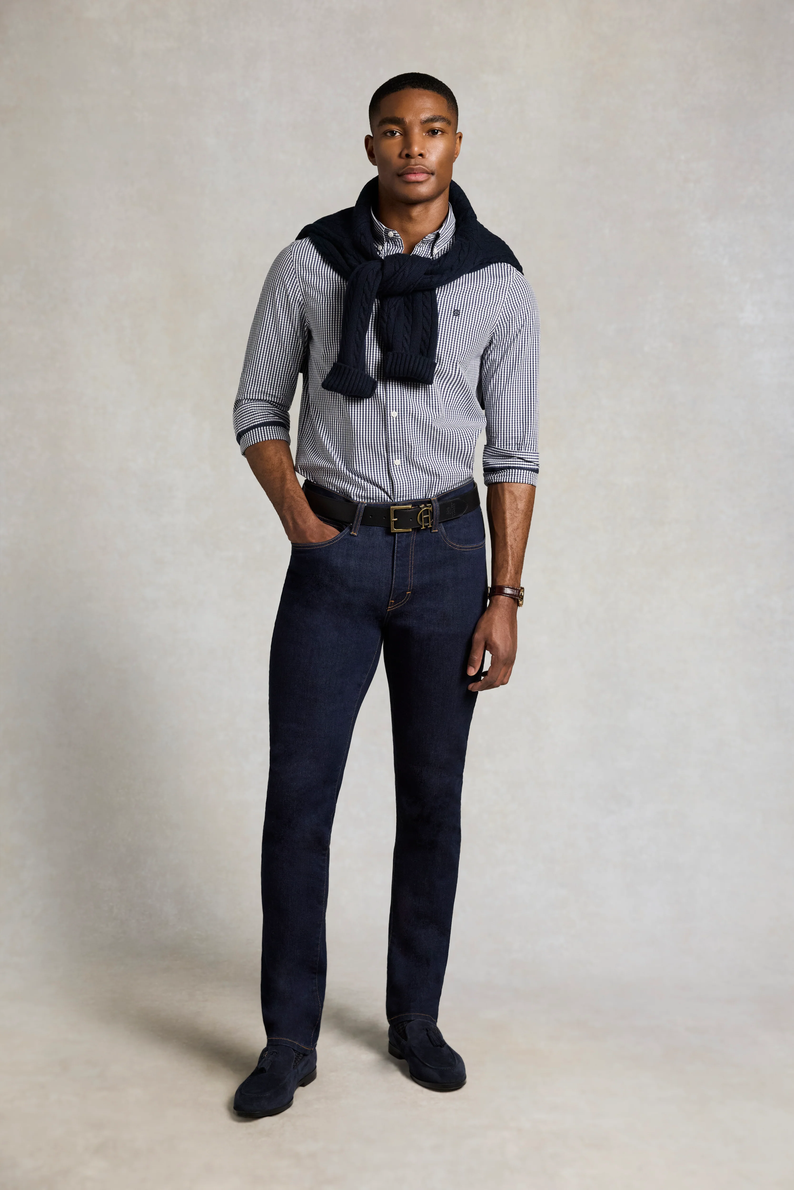 Men's Tailored Fit Button Down Shirt (Navy Gingham) - Image 3