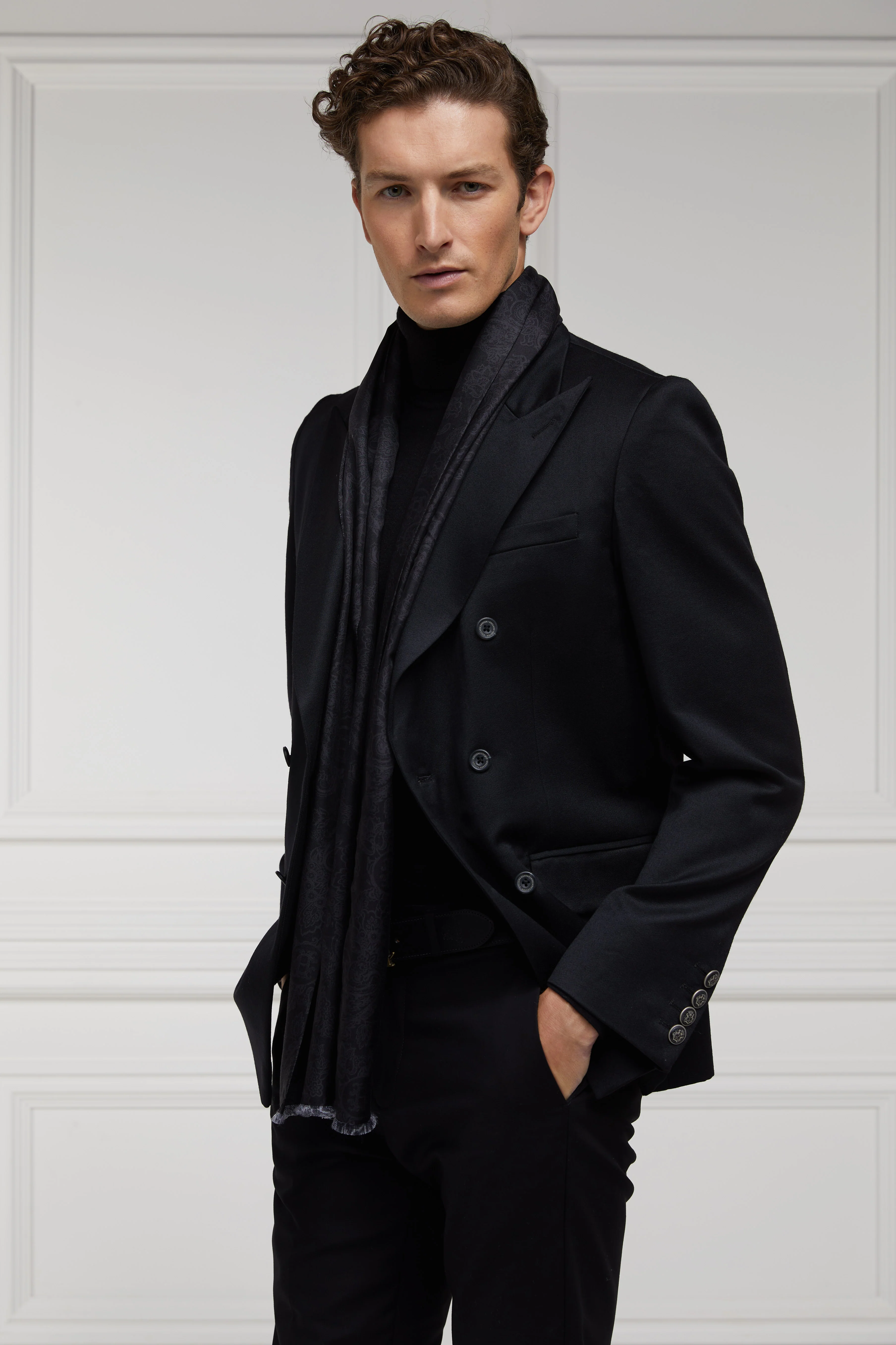 Men's Silk Scarf (Black Charcoal Paisley) - Image 3