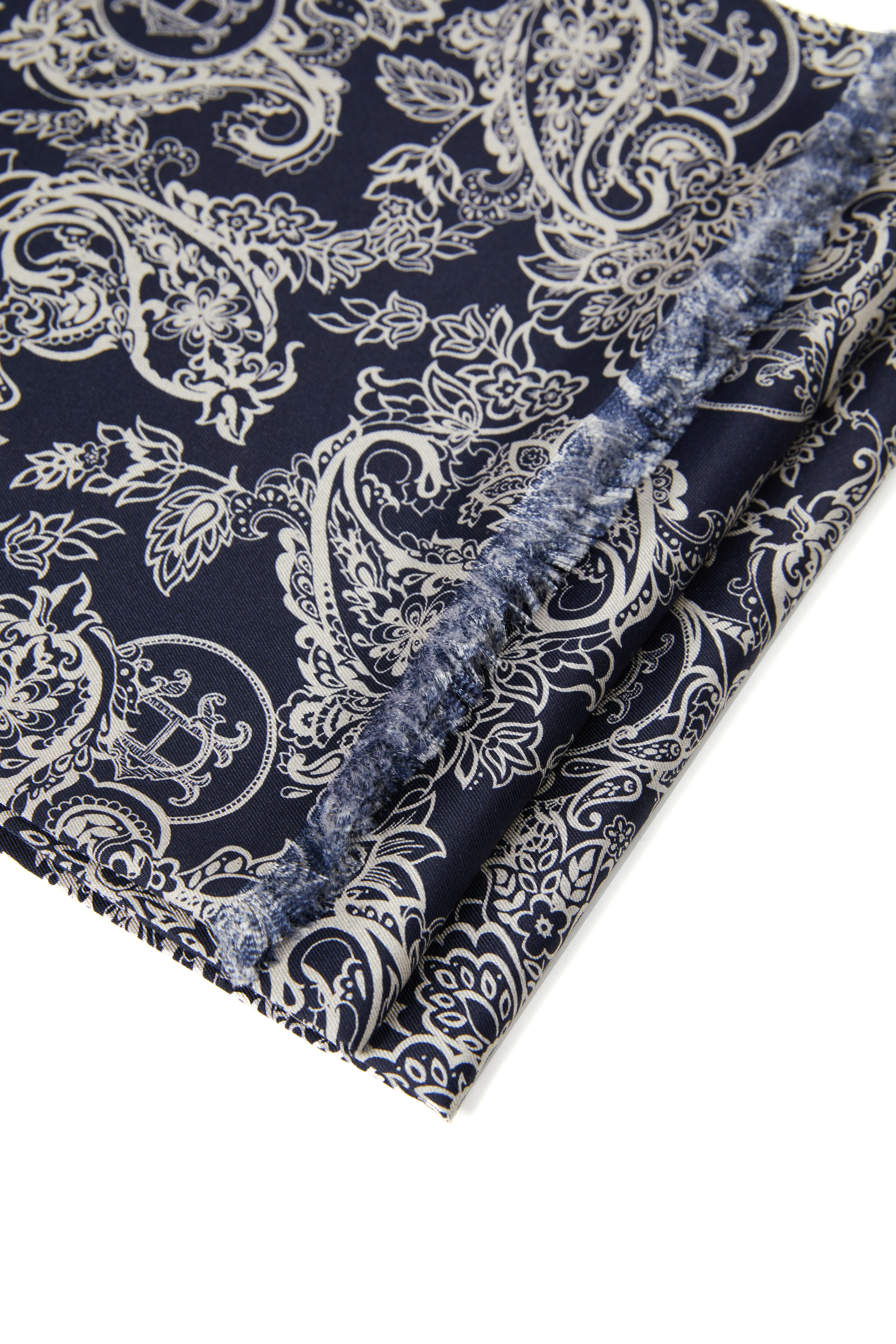 Men's Silk Scarf (Ink Navy Cream Paisley) - Image 5