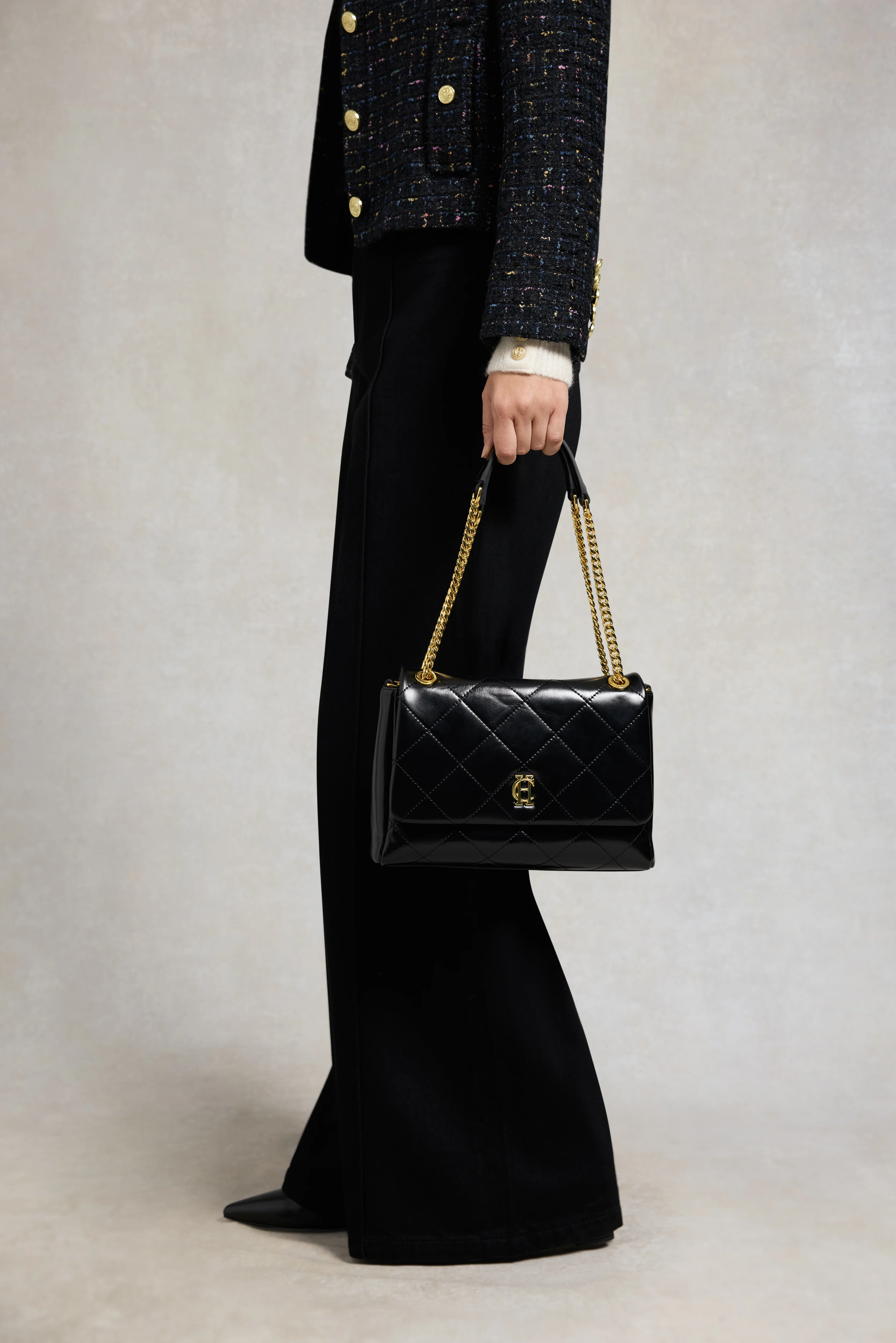 Milan Midi Shoulder Bag (Black Leather) - Image 2