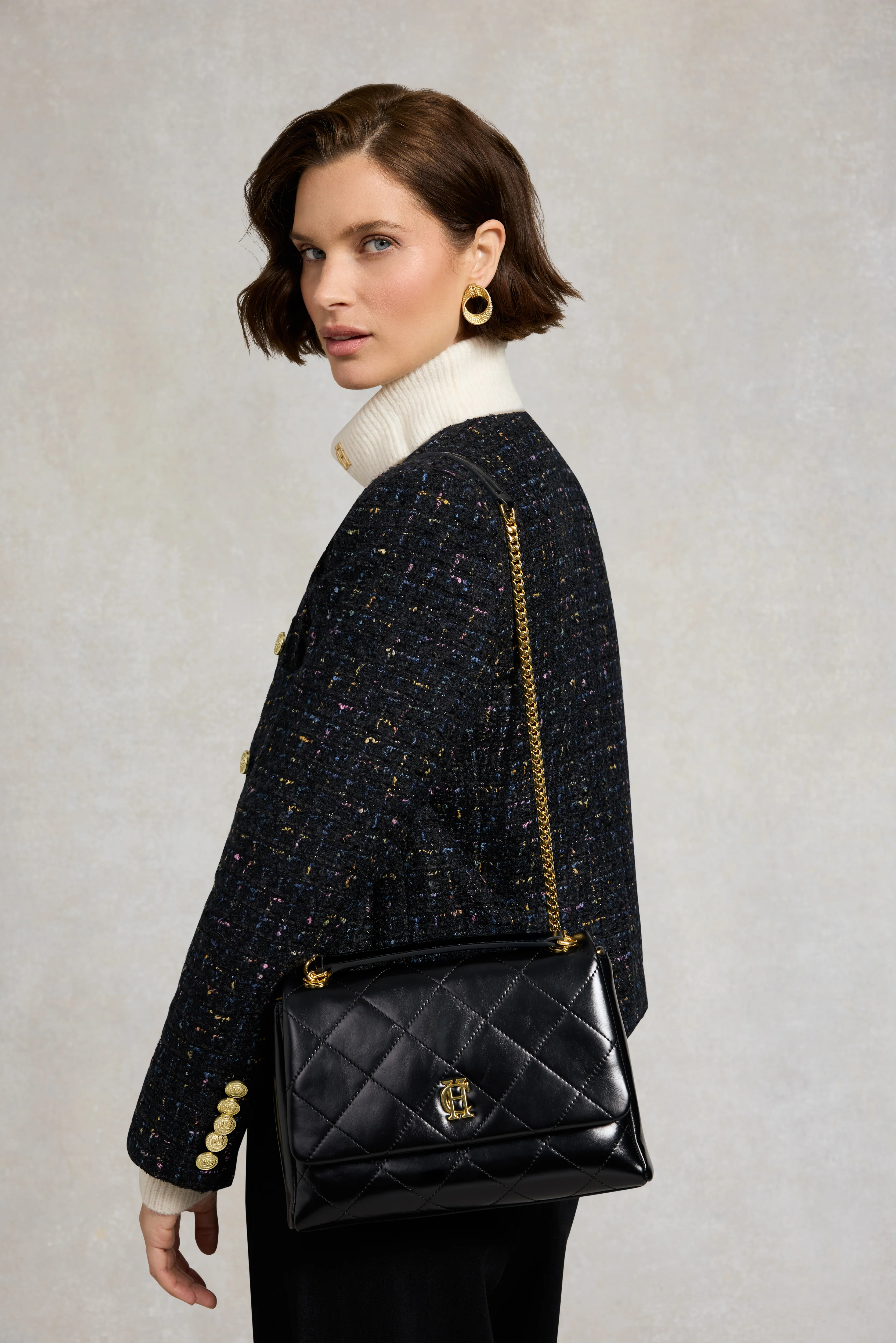 Milan Midi Shoulder Bag (Black Leather) - Image 3