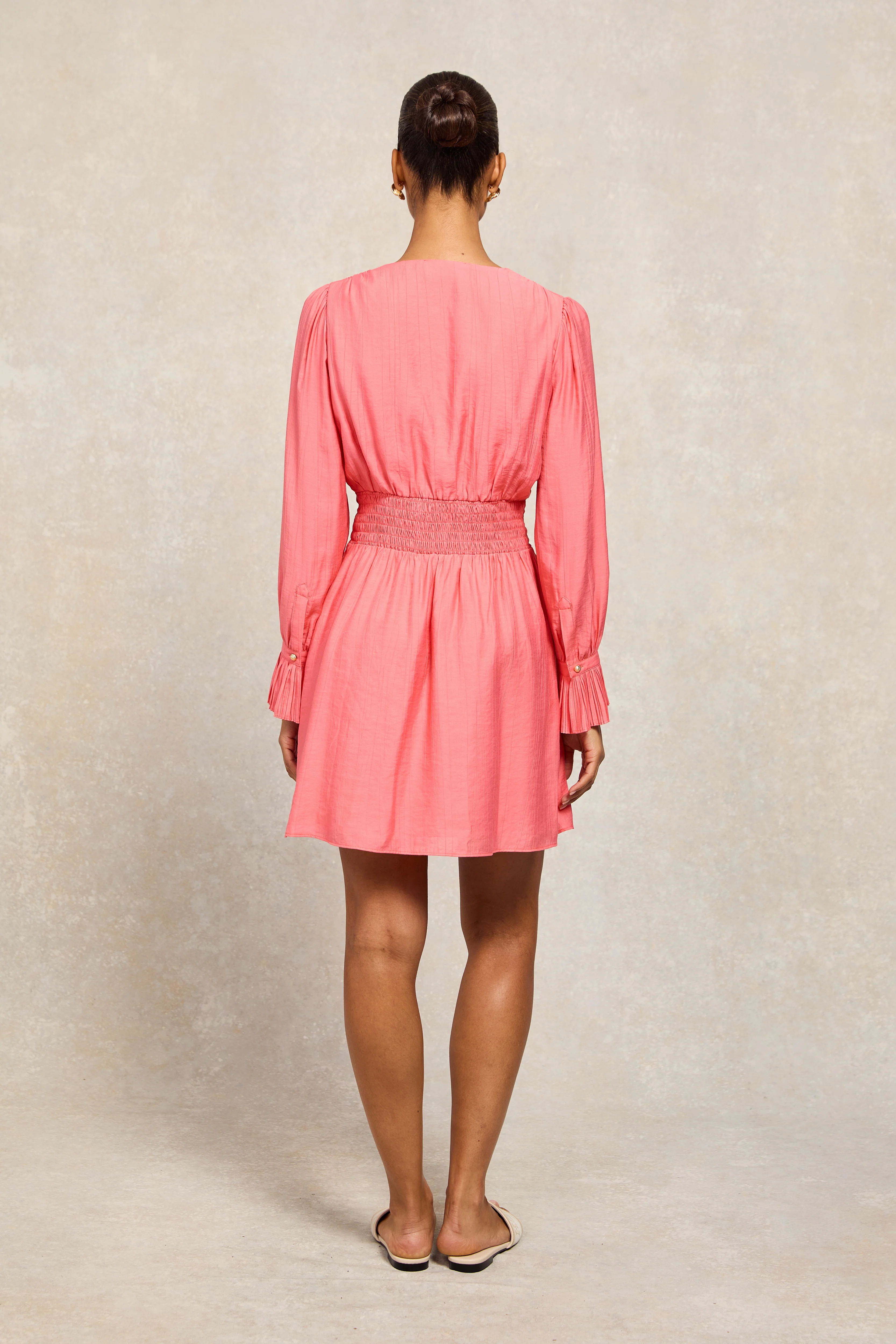 Phoebe V-Neck Mini Dress (Coral) - Image 6
