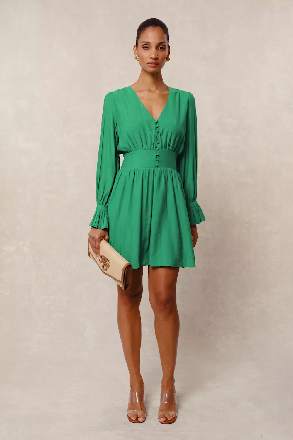 Phoebe V-Neck Mini Dress (Jewel Green) - Image 5
