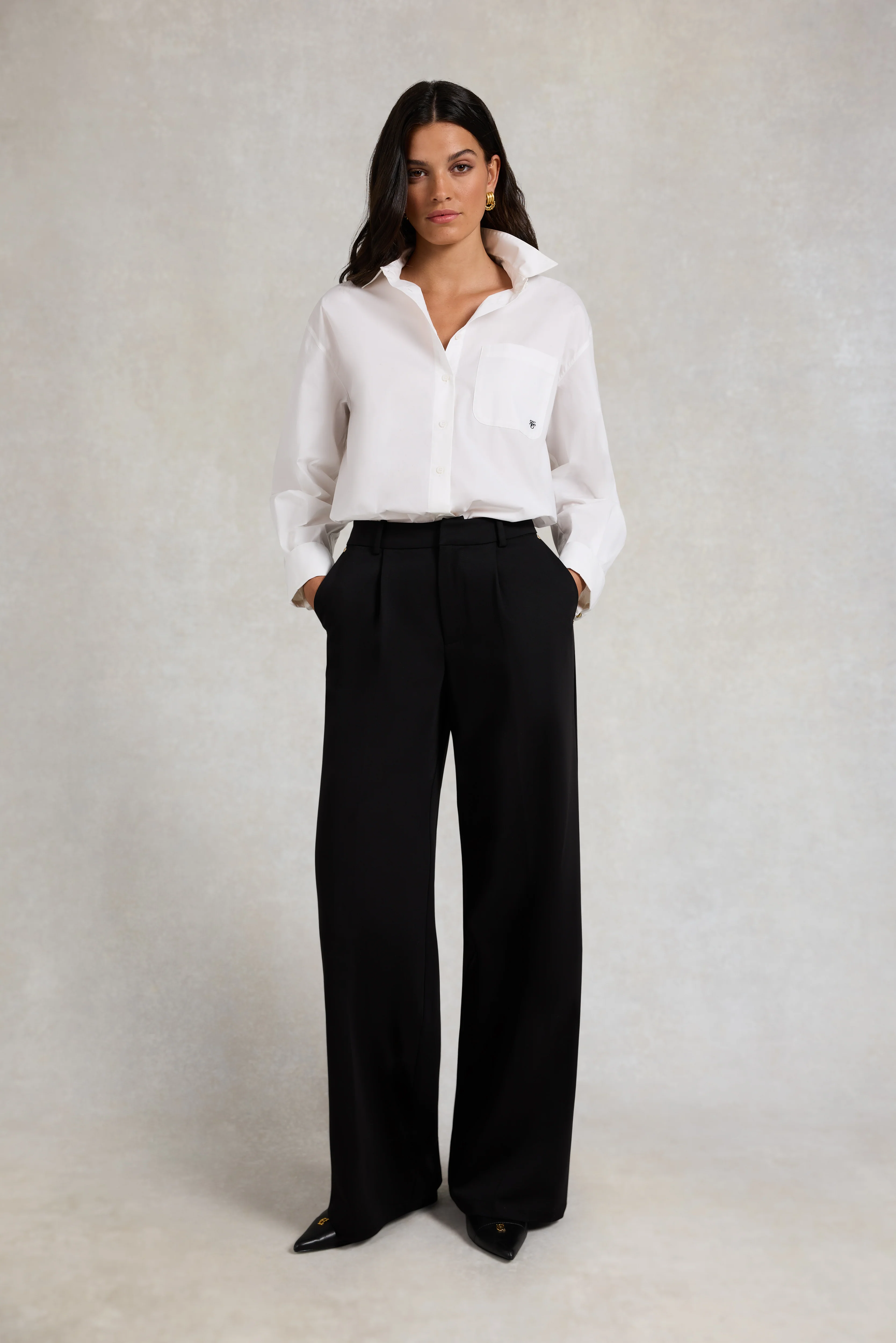 Pleated Wide Leg Trouser (Black) - Image 2