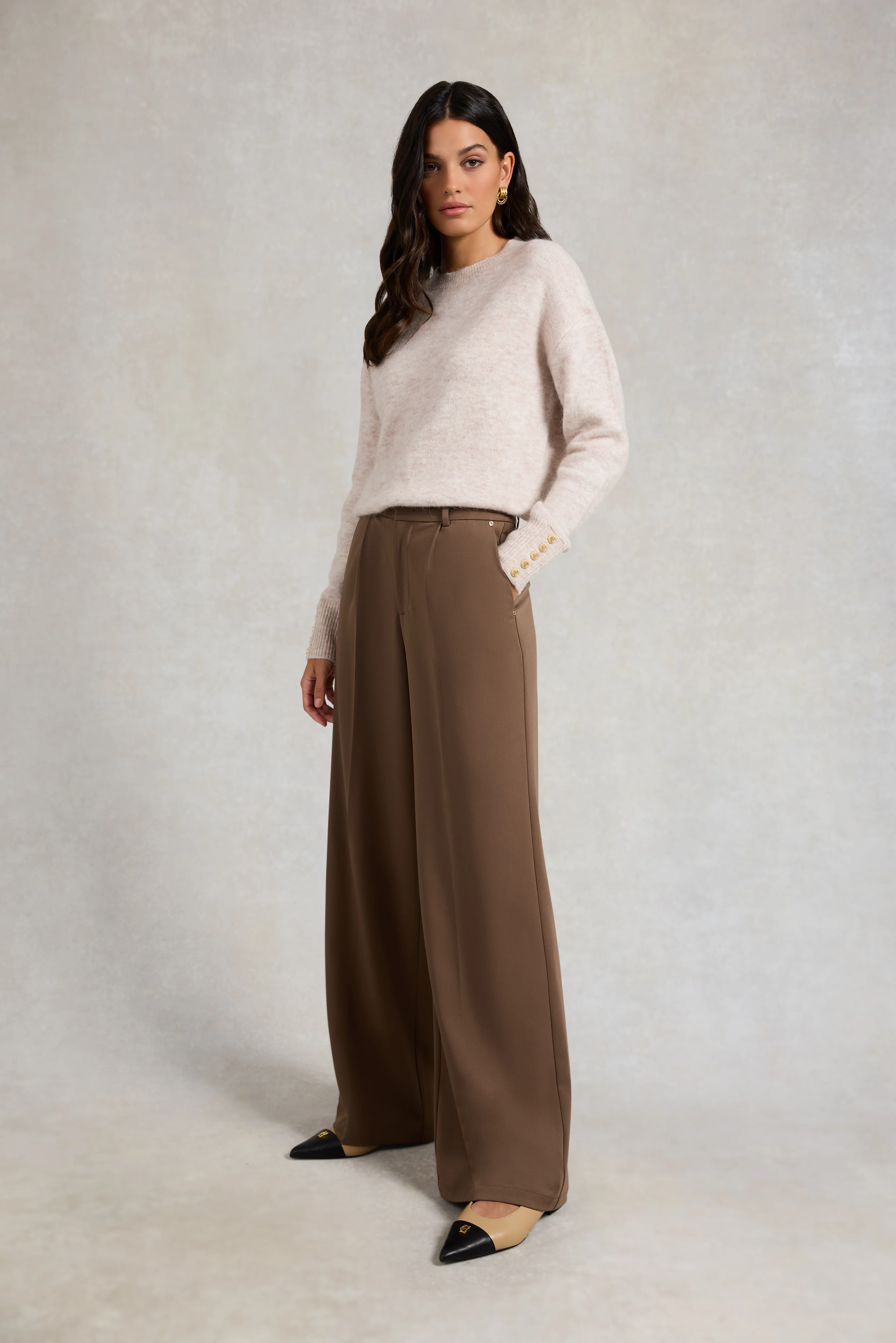 Pleated Wide Leg Trouser (Mocha) - Image 2