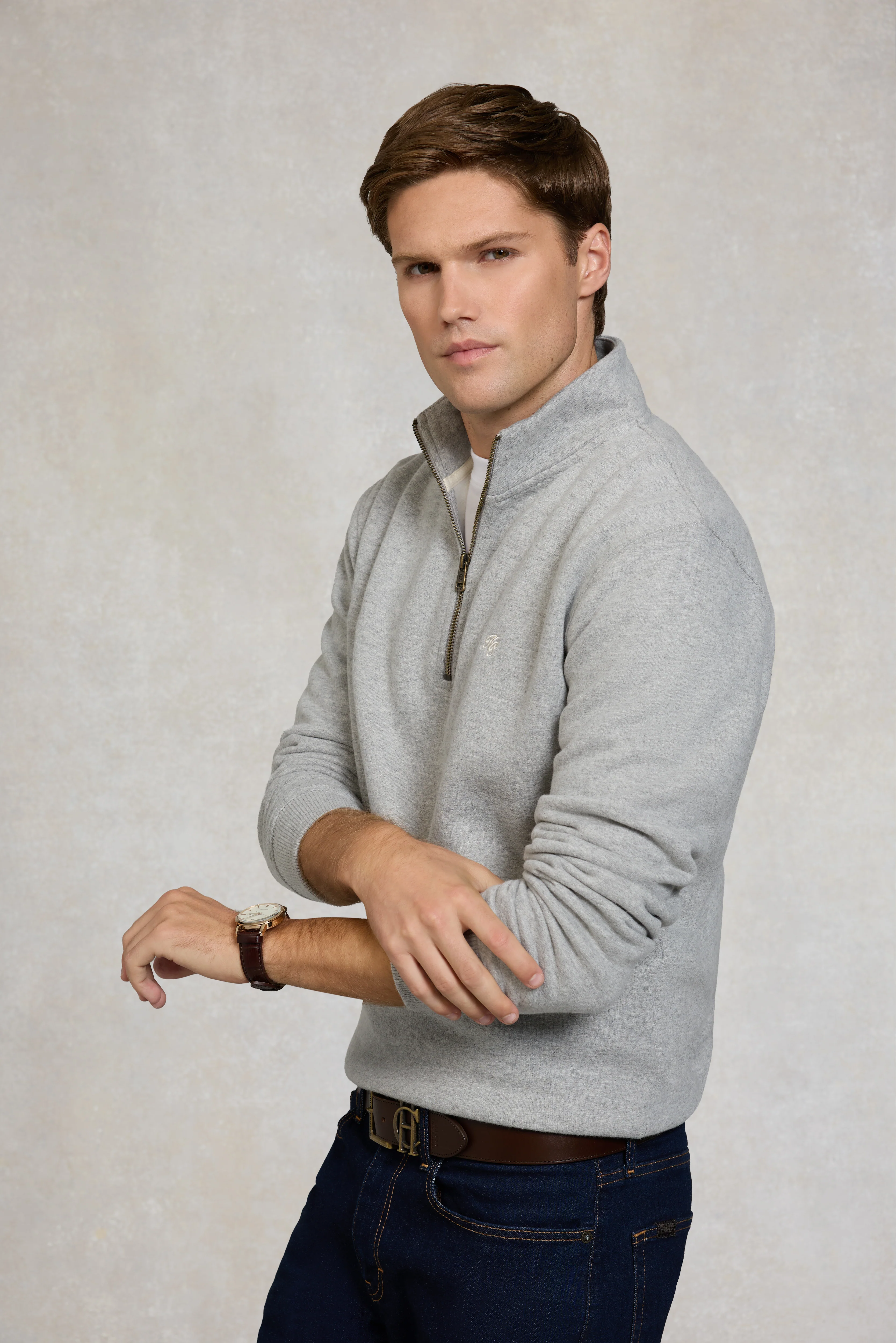 Men's Quarter Zip Sweat (Grey Marl) - Image 2