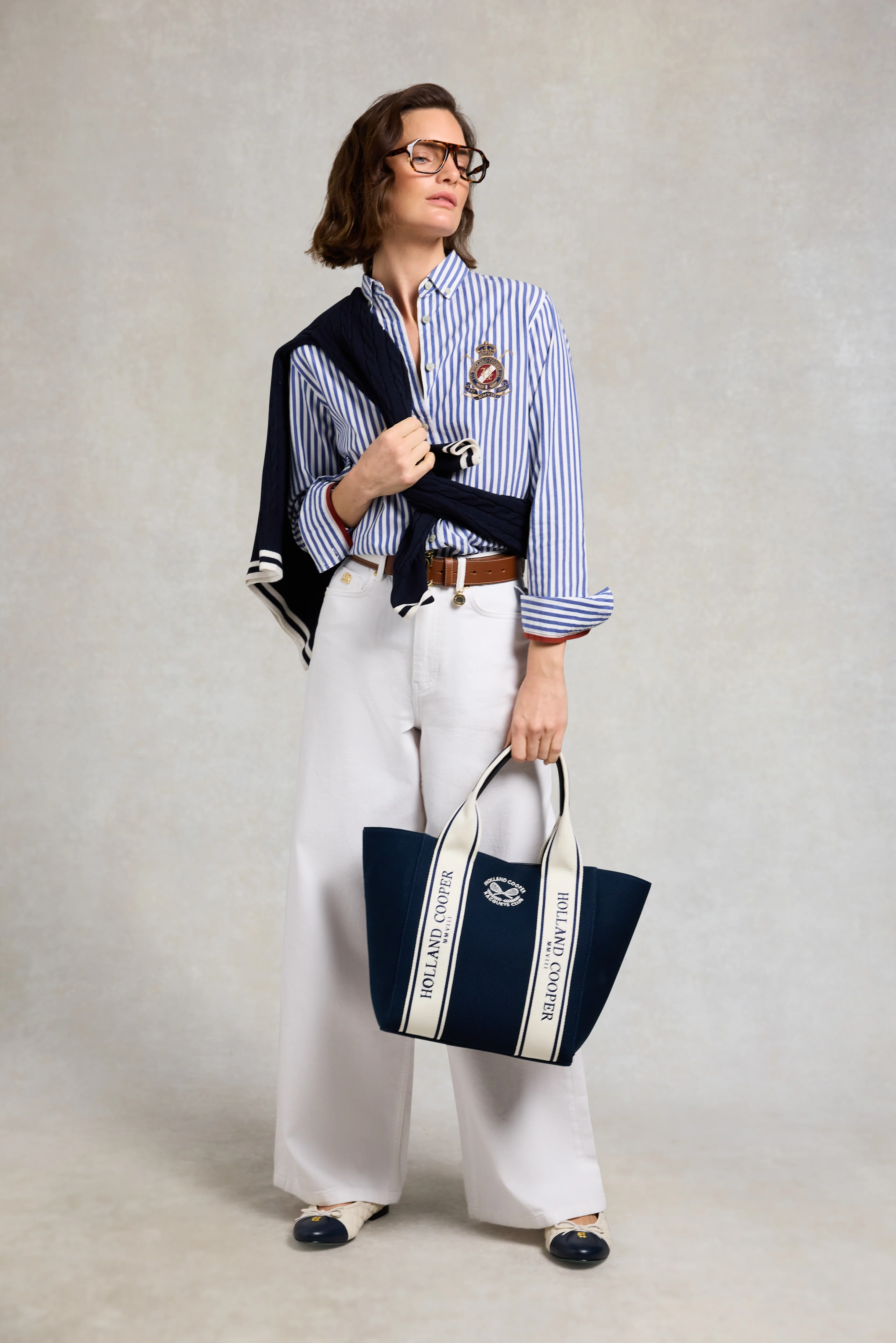 Racquets Tote (Washed Navy Ecru) - Image 4